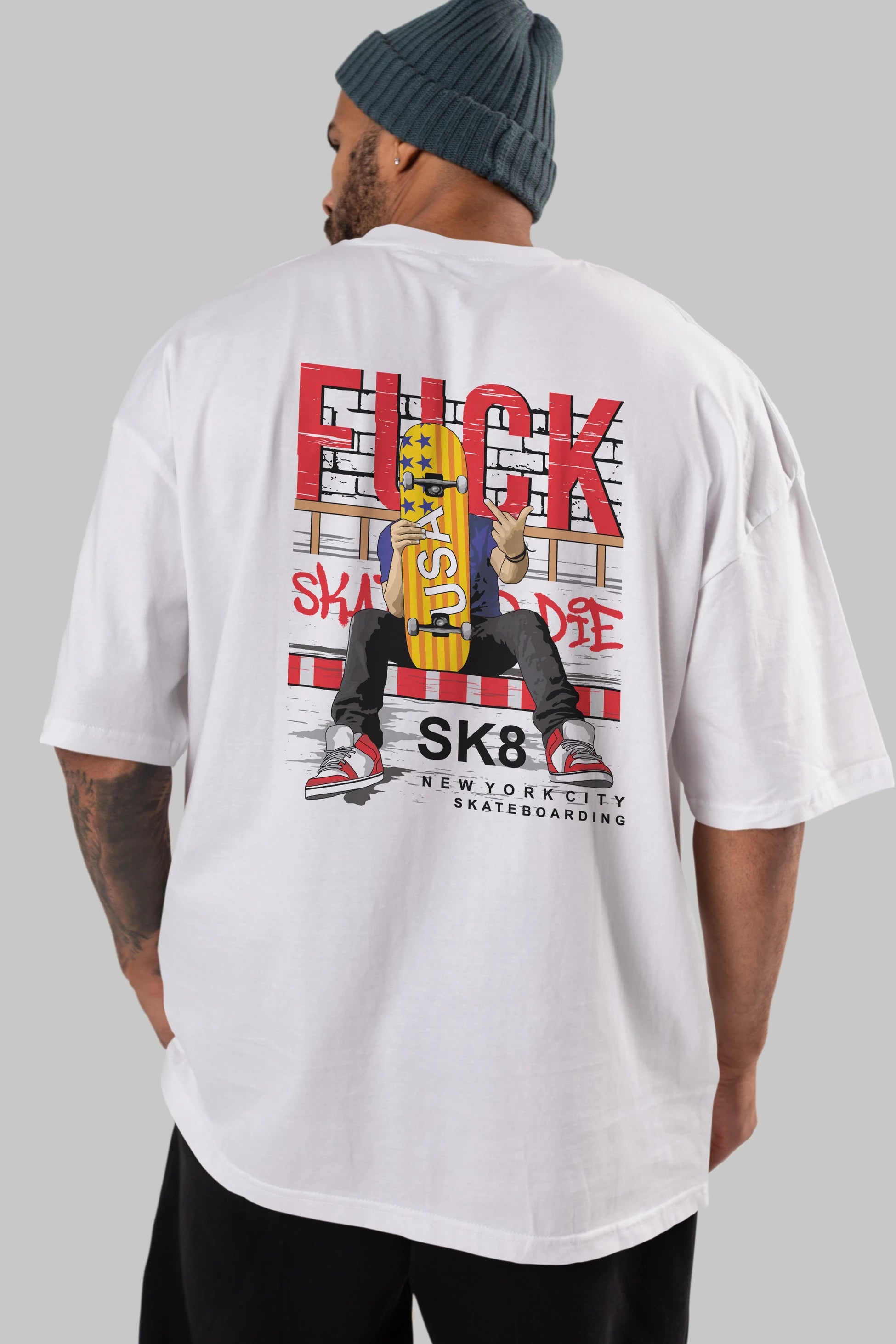 Skate or Die Arka Baskılı Oversize t-shirt Erkek Kadın Unisex