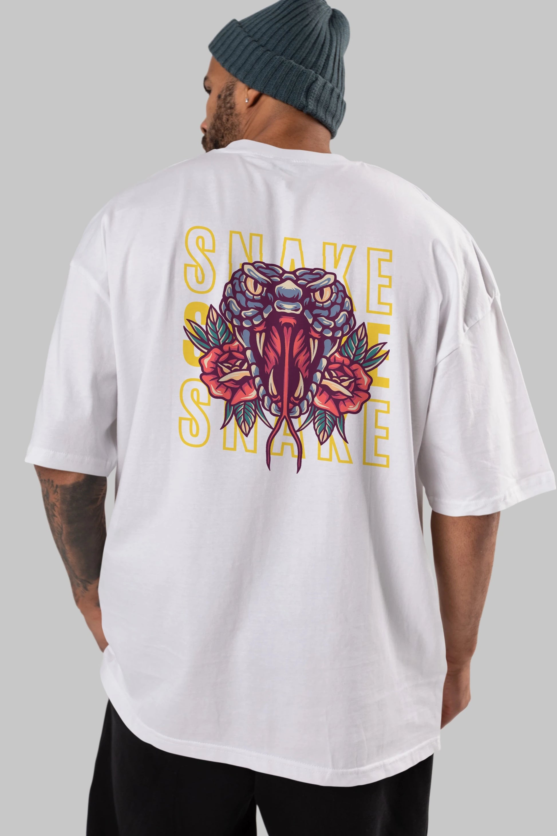 Snake Arka Baskılı Oversize t-shirt Erkek Kadın Unisex