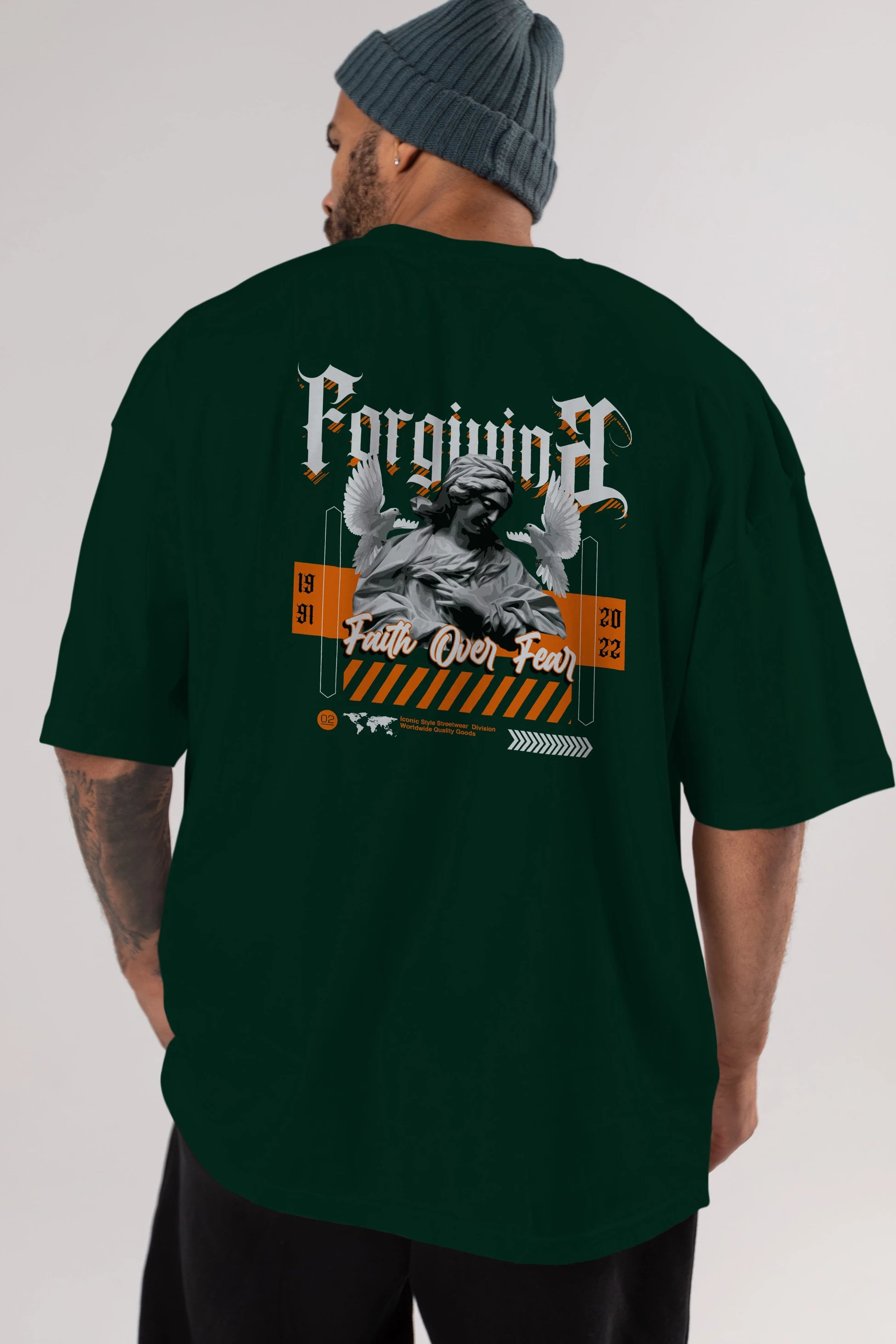 Faith Over Fear 2 Arka Baskılı Oversize t-shirt Erkek Kadın Unisex