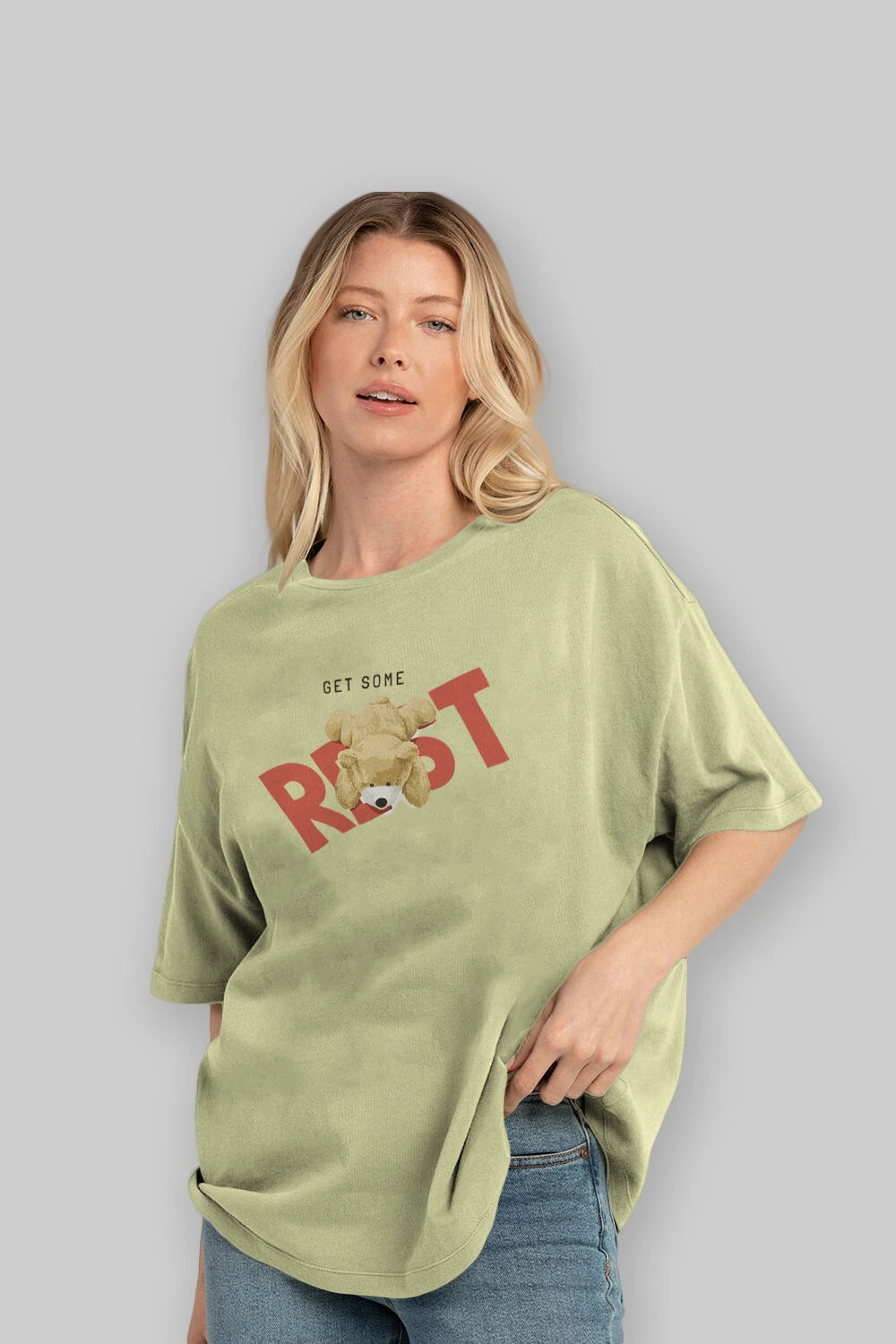 Teddy Bear Rest Ön Baskılı Oversize t-shirt Erkek Kadın Unisex %100 Pamuk