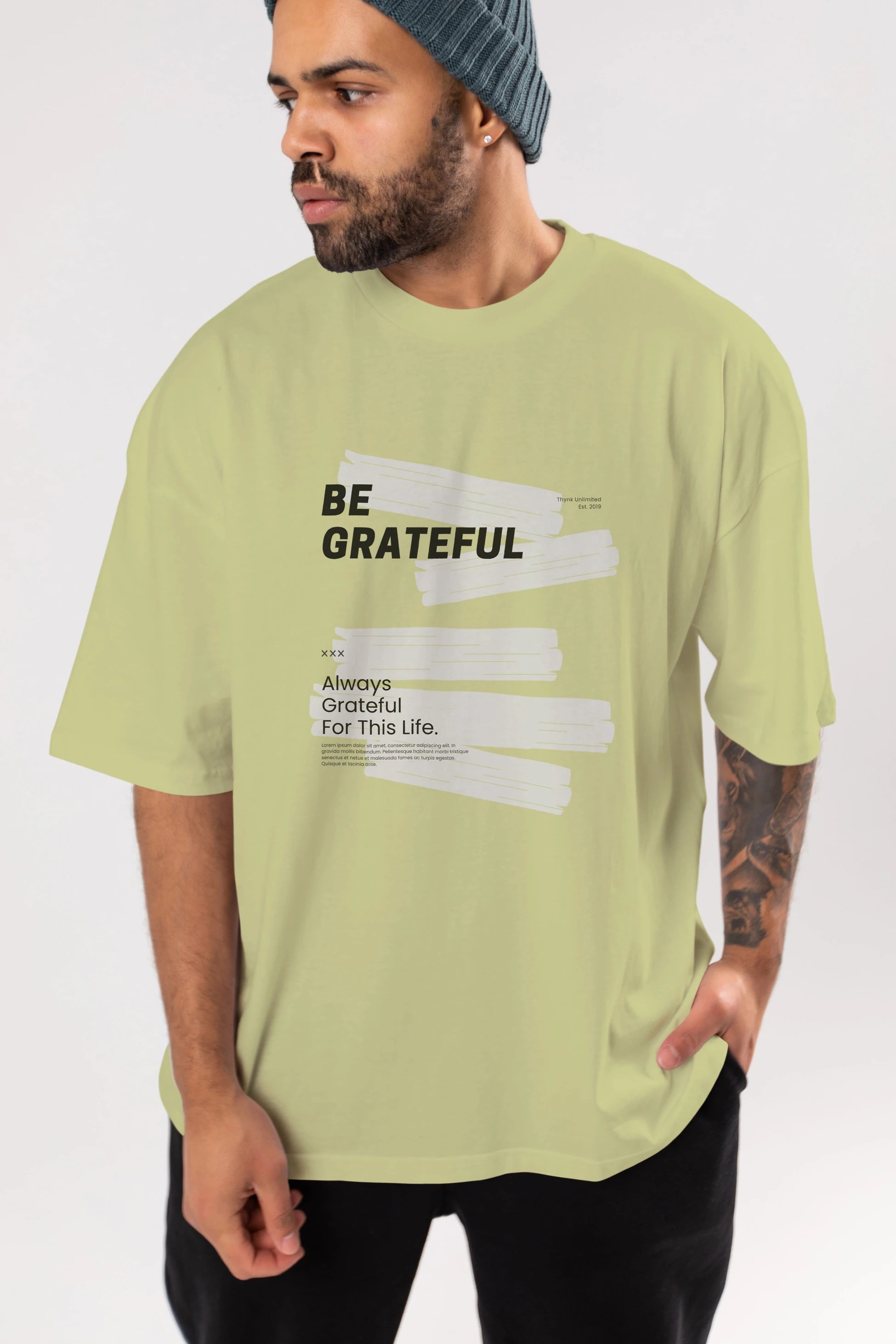 Be Grateful Yazılı Ön Baskılı Oversize t-shirt Erkek Kadın Unisex