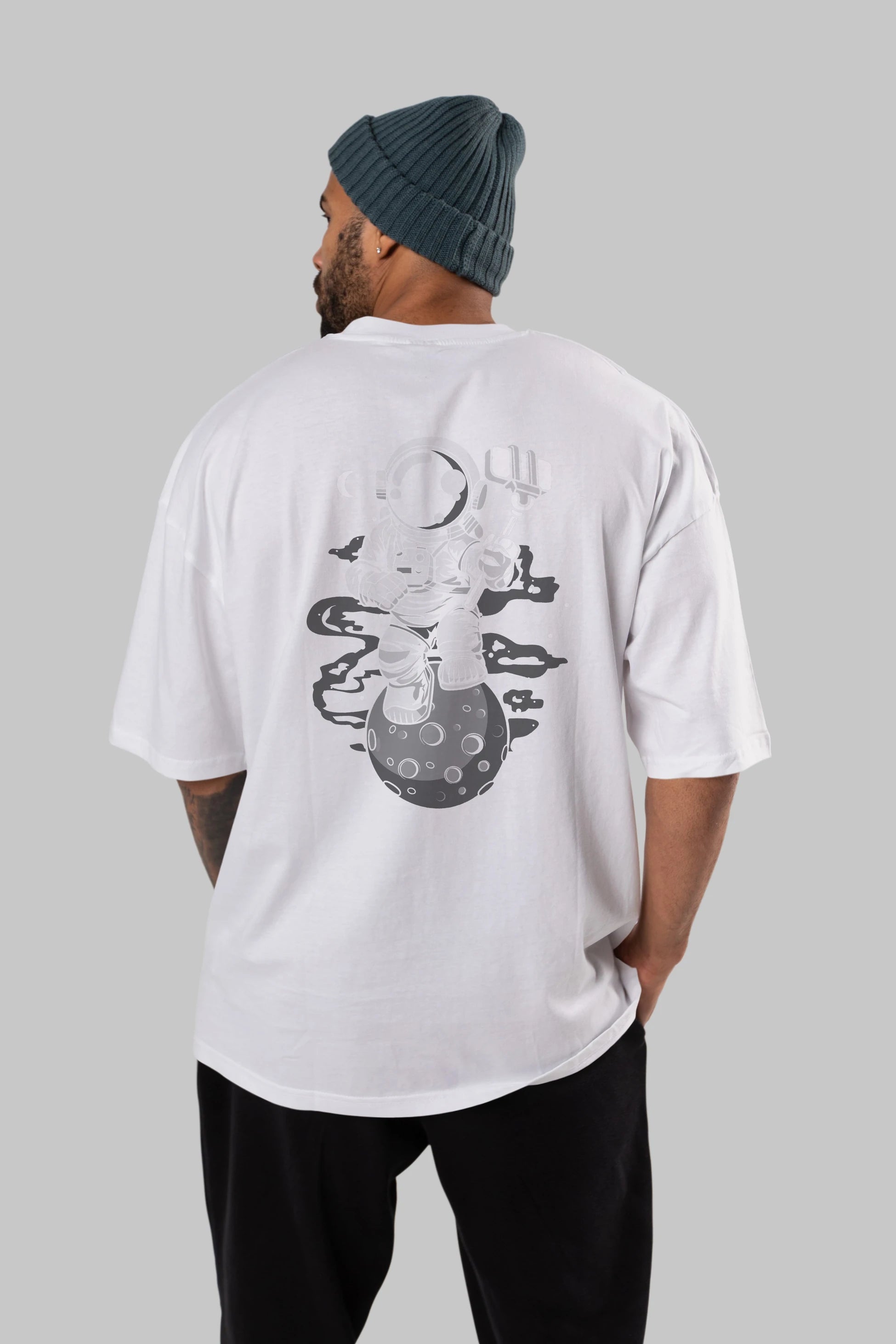 Astronaut Selfie Arka Baskılı Oversize t-shirt Erkek Kadın Unisex