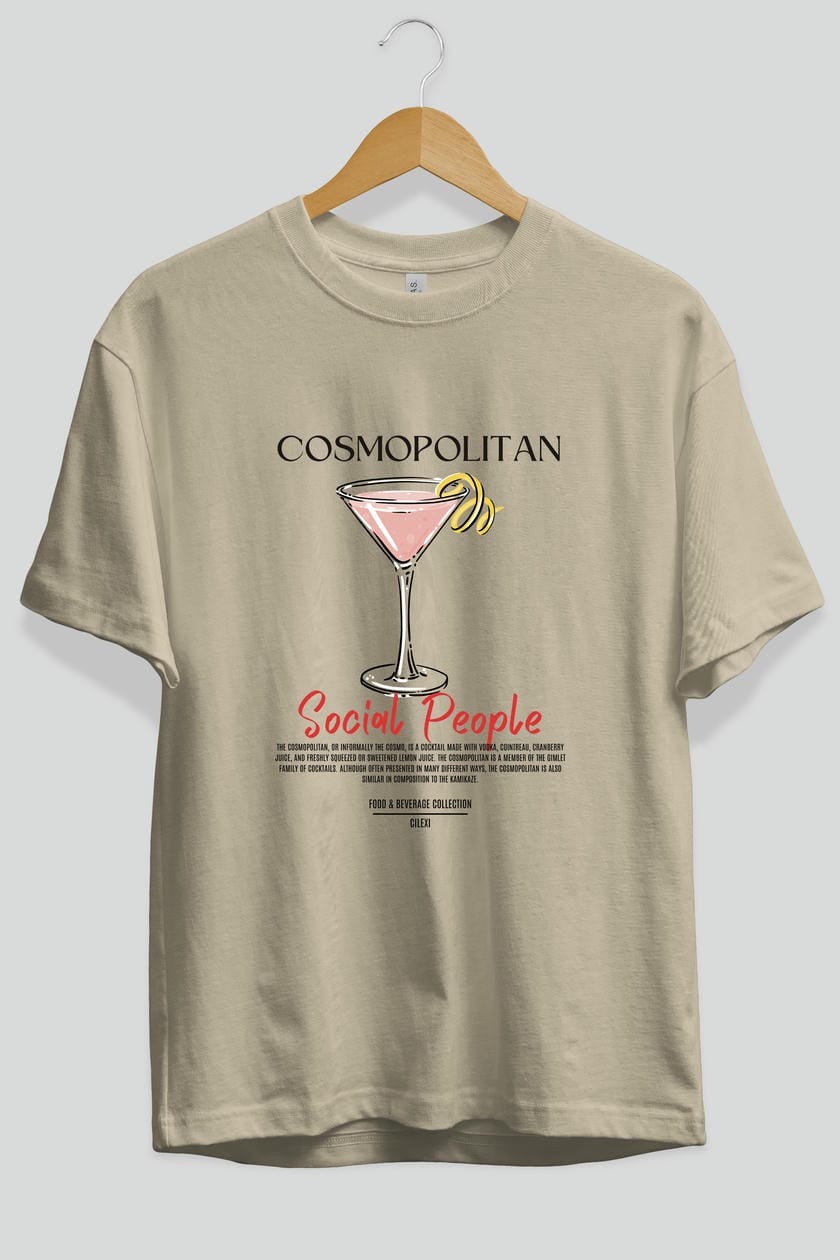 Cosmopolıtan Kokteyl Serisi ön Baskılı Oversize t-shirt Erkek Kadın %100 Pamuk Bisiklet Yaka tişort