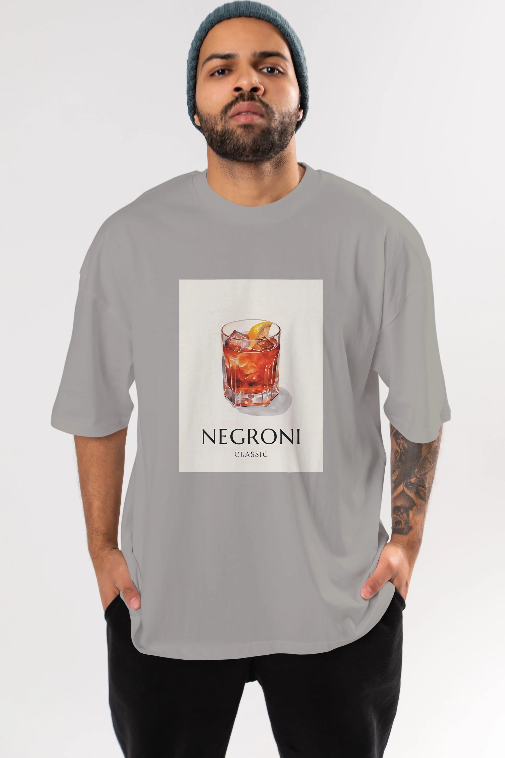Negroni Classic Ön Baskılı Oversize t-shirt Erkek Kadın Unisex %100 Pamuk Bisiklet Yaka tişort