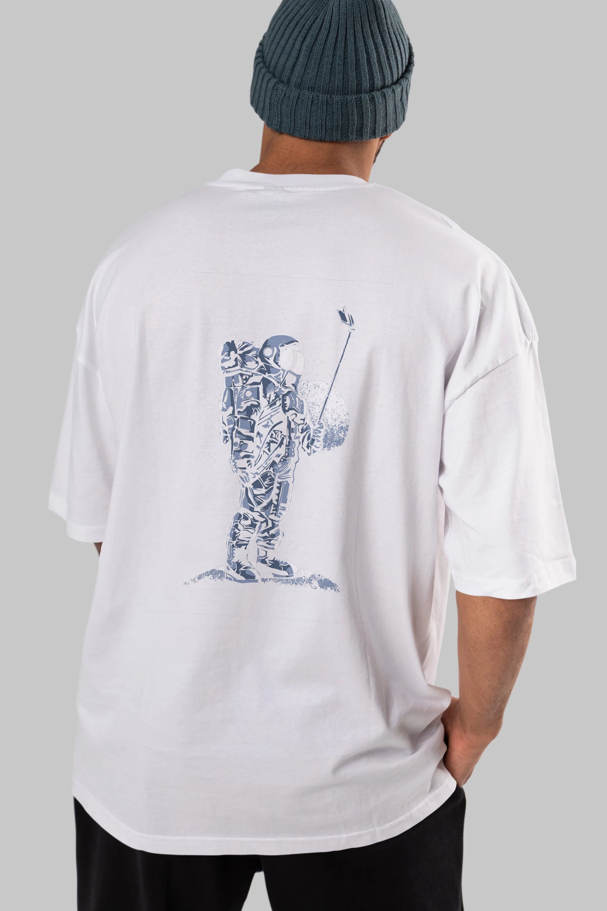 Selfie Astronaut Arka Baskılı Oversize t-shirt Erkek Kadın Unisex %100 Pamuk