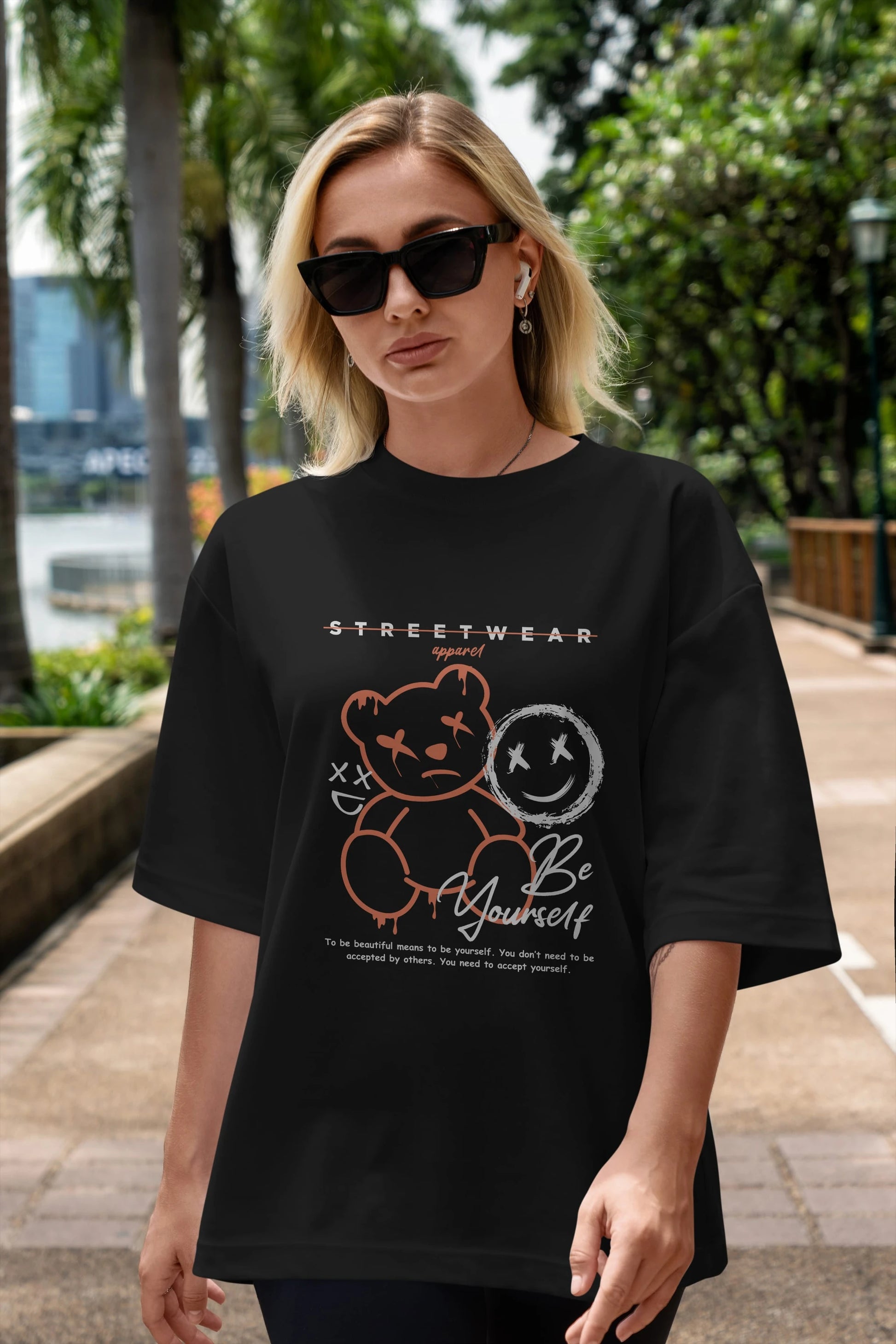 Be Yourself Bear Ön Baskılı Oversize t-shirt Erkek Kadın Unisex