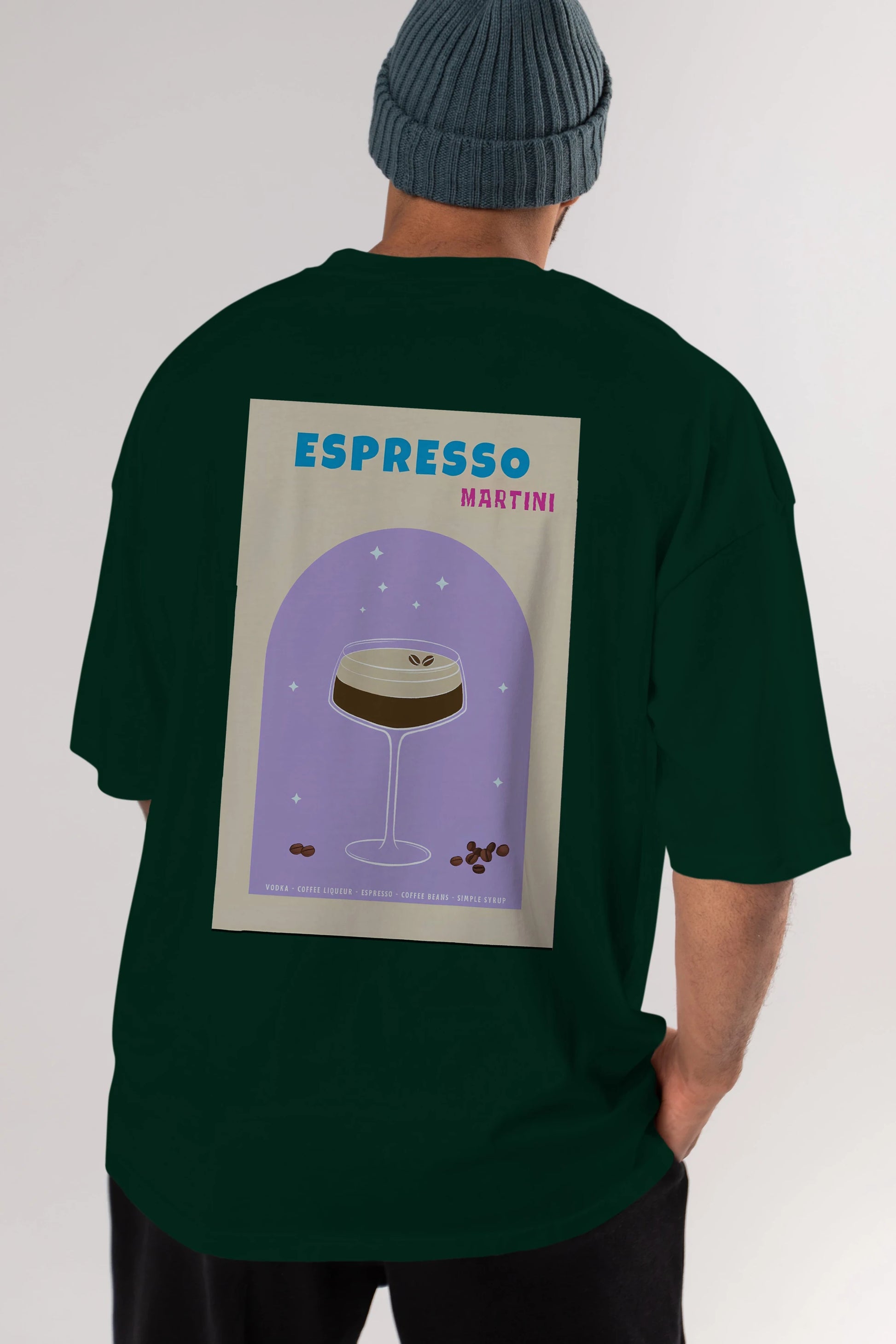 Espresso Martini 5 Arka Baskılı Oversize t-shirt Erkek Kadın Unisex %100 Pamuk Bisiklet Yaka tişort