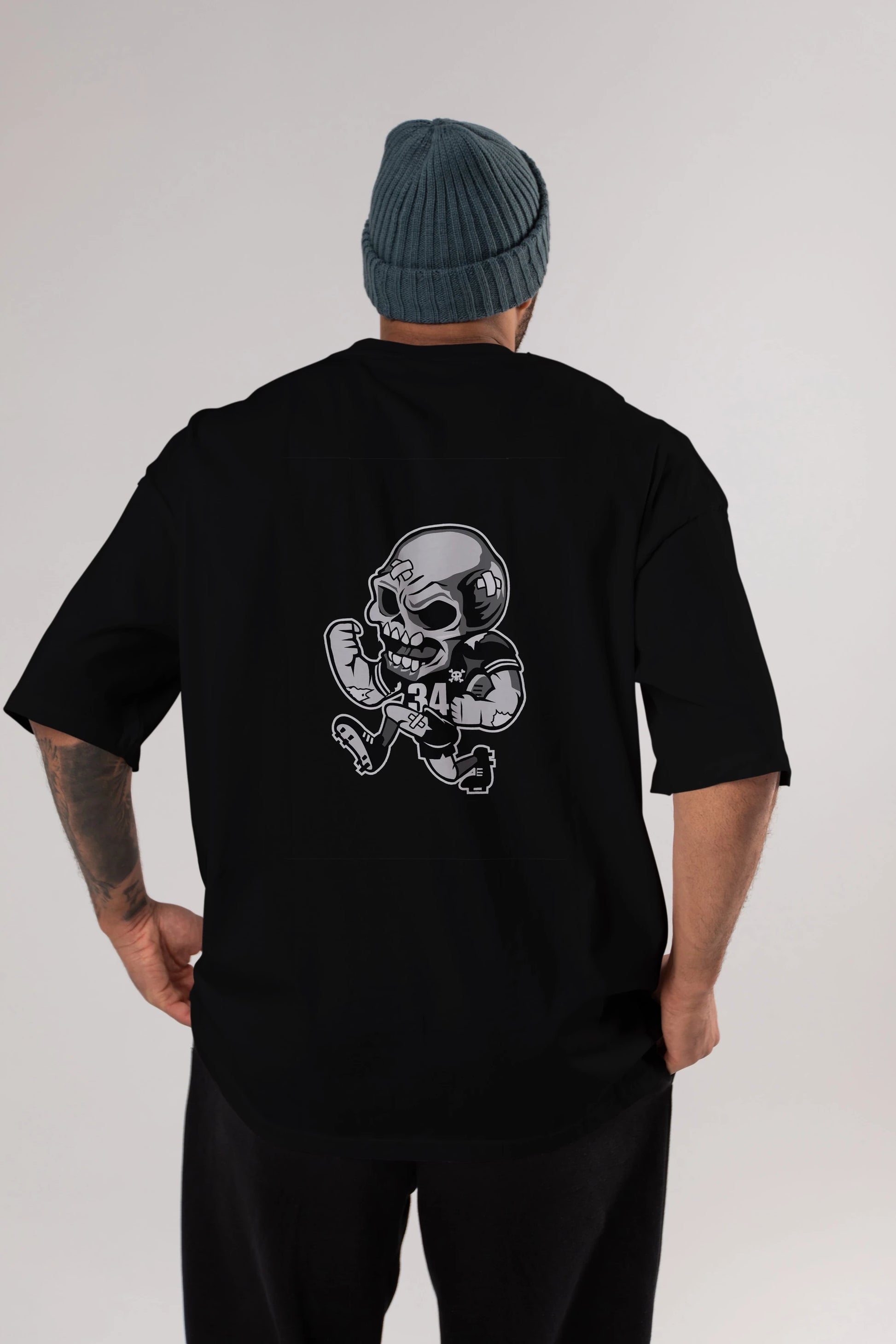 Skull Football Arka Baskılı Oversize t-shirt Erkek Kadın Unisex %100 Pamuk tişort