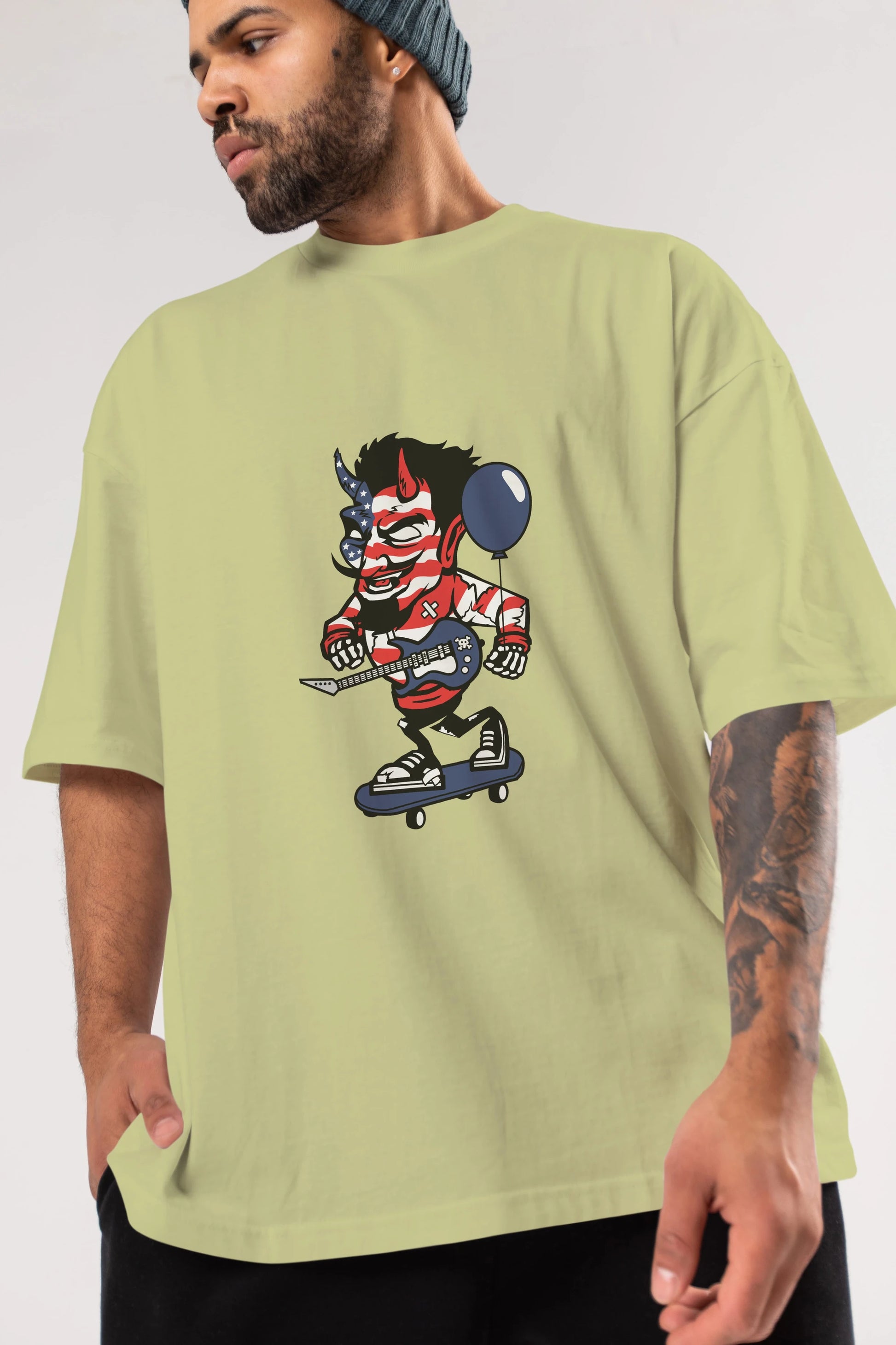 American Devil Skater Ön Baskılı Oversize t-shirt Erkek Kadın Unisex %100 Pamuk tişort