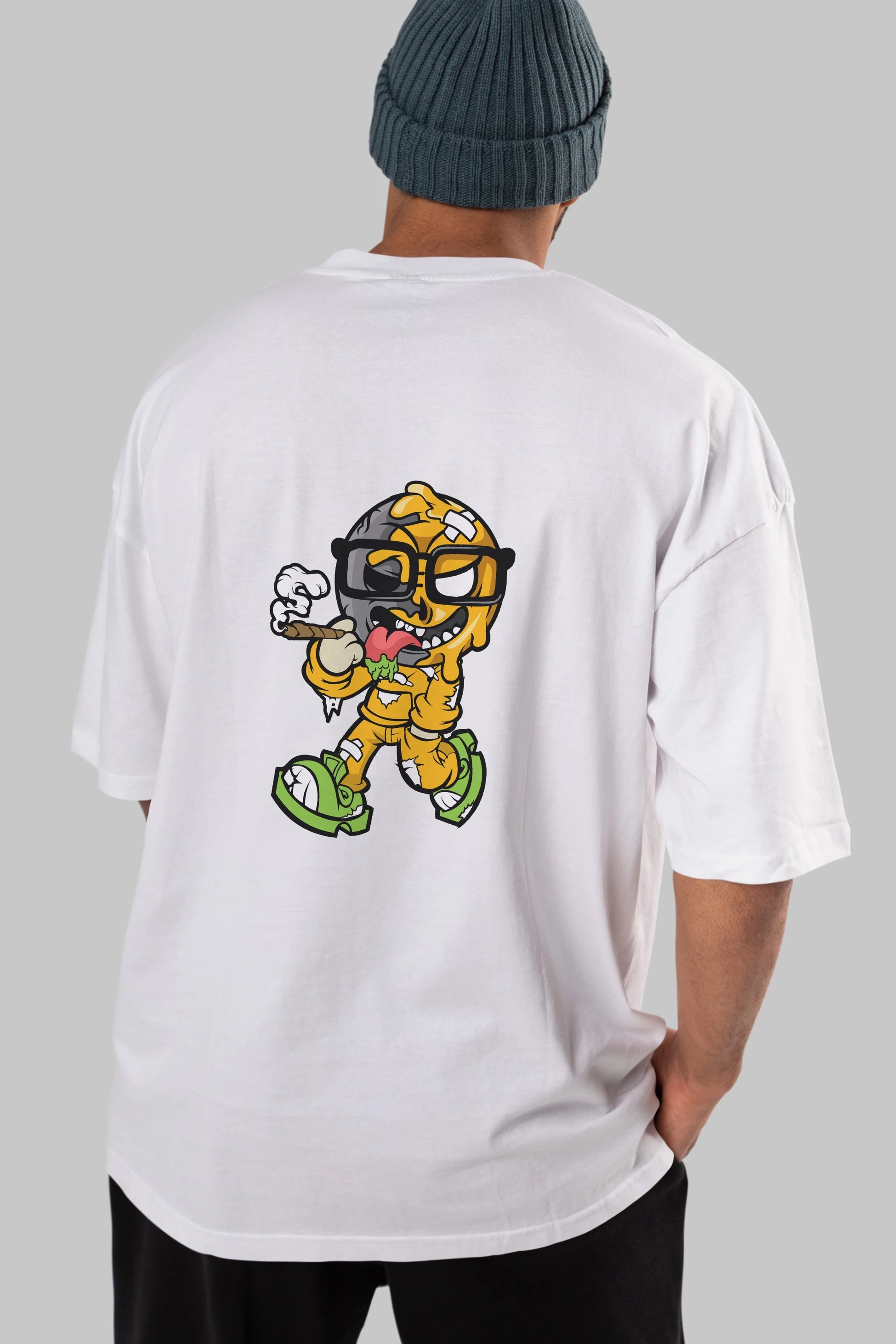 Eyeball Smoker Arka Baskılı Oversize t-shirt Erkek Kadın Unisex %100 Pamuk tişort