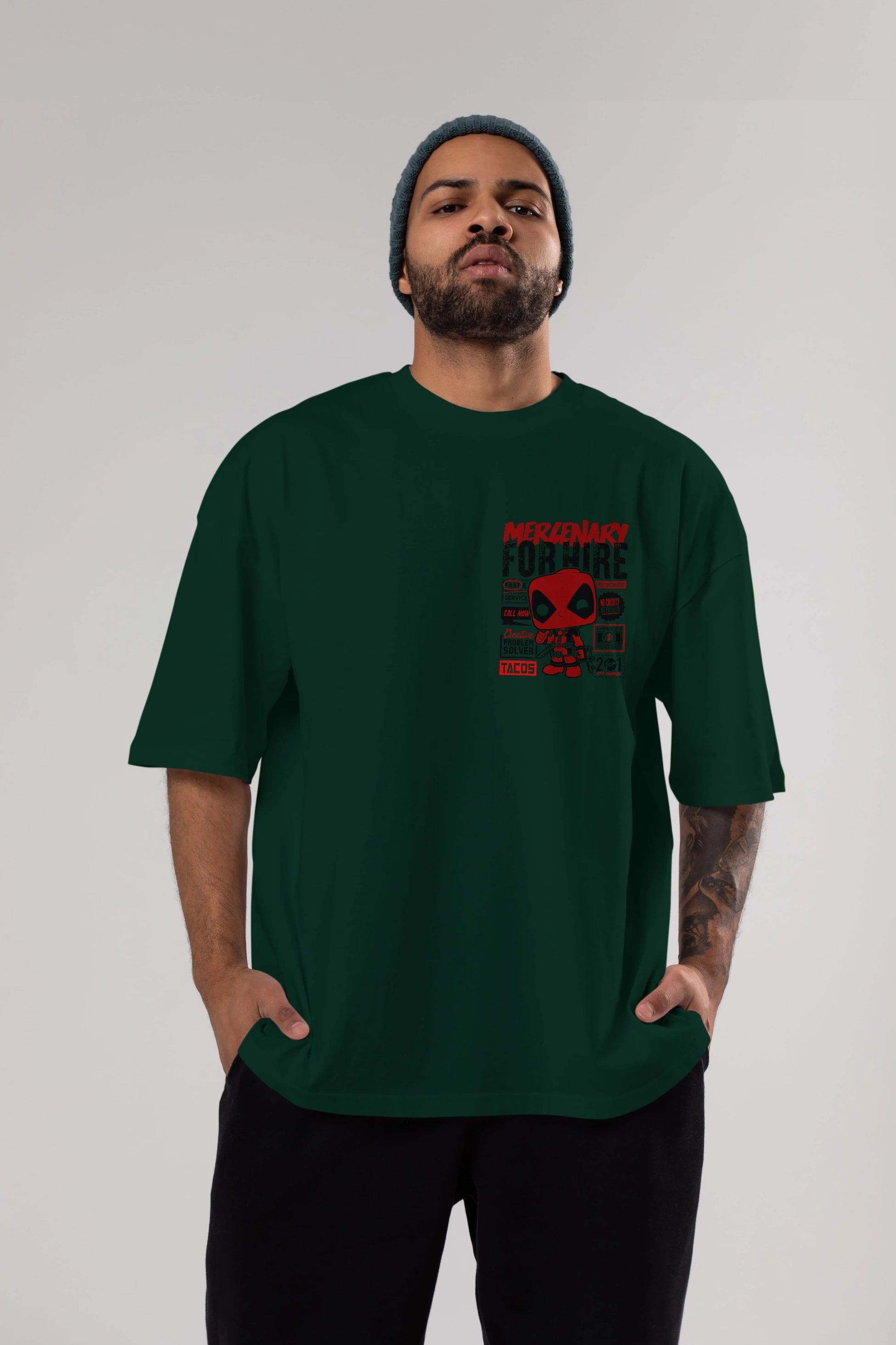 Deadpool (18) Ön Sol Baskılı Oversize t-shirt Erkek Kadın Unisex %100 Pamuk Bisiklet Yaka tişort