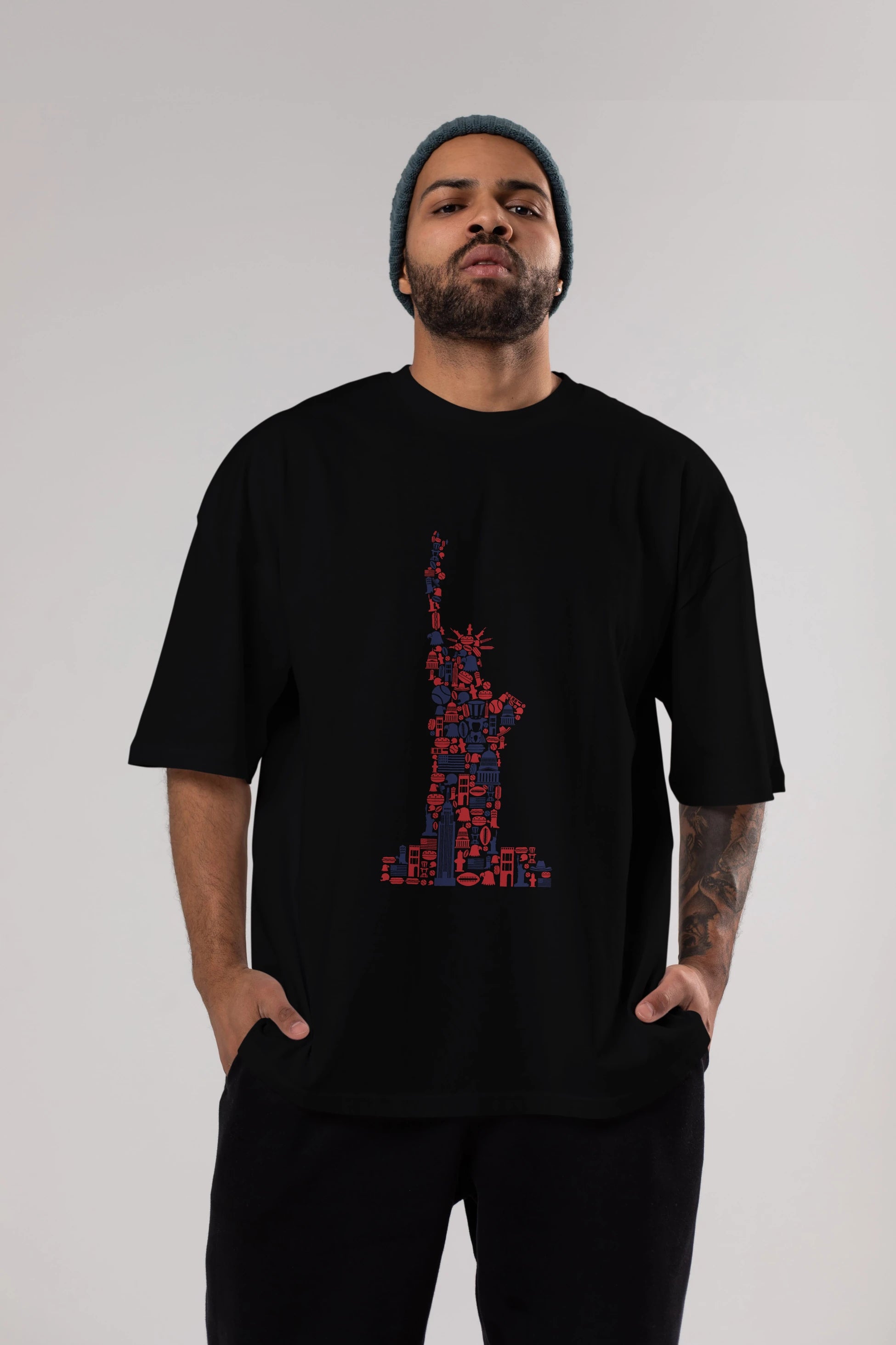 Liberty Ön Baskılı Oversize t-shirt %100 pamuk Erkek Kadın Unisex