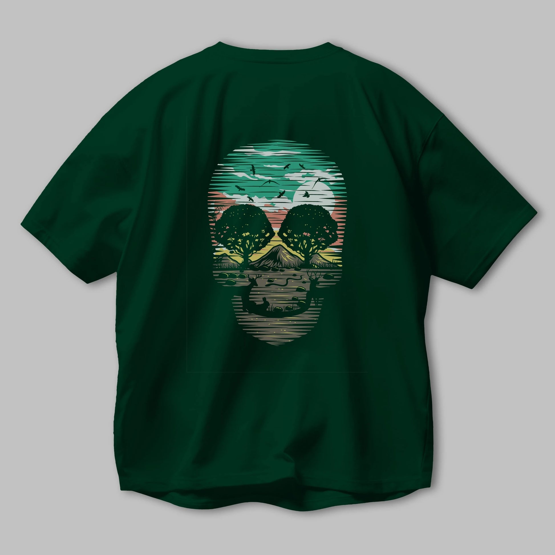 Skull Nature Arka Baskılı Oversize t-shirt %100 pamuk Erkek Kadın Unisex