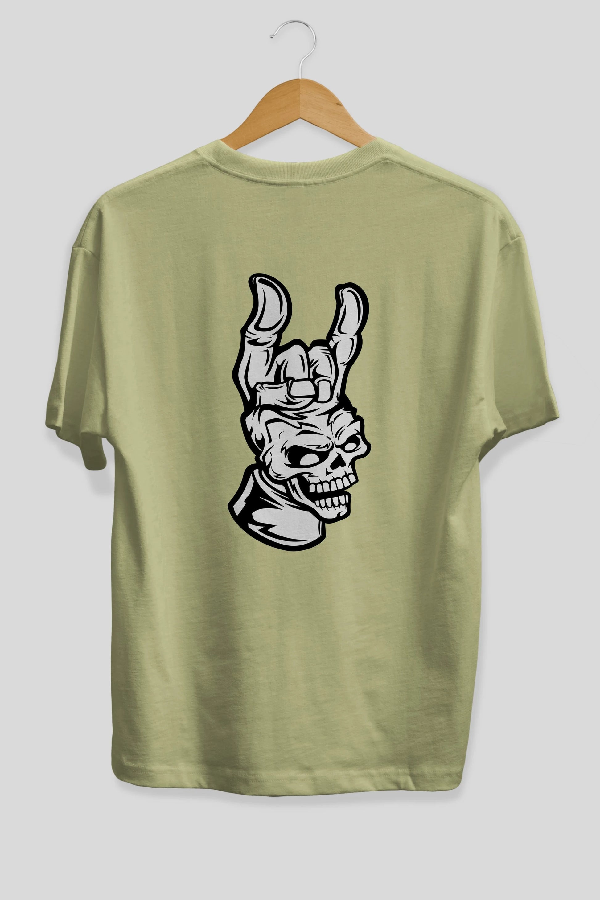Hand Metal Skull Arka Baskılı Oversize t-shirt Erkek Kadın Unisex %100 Pamuk tişort