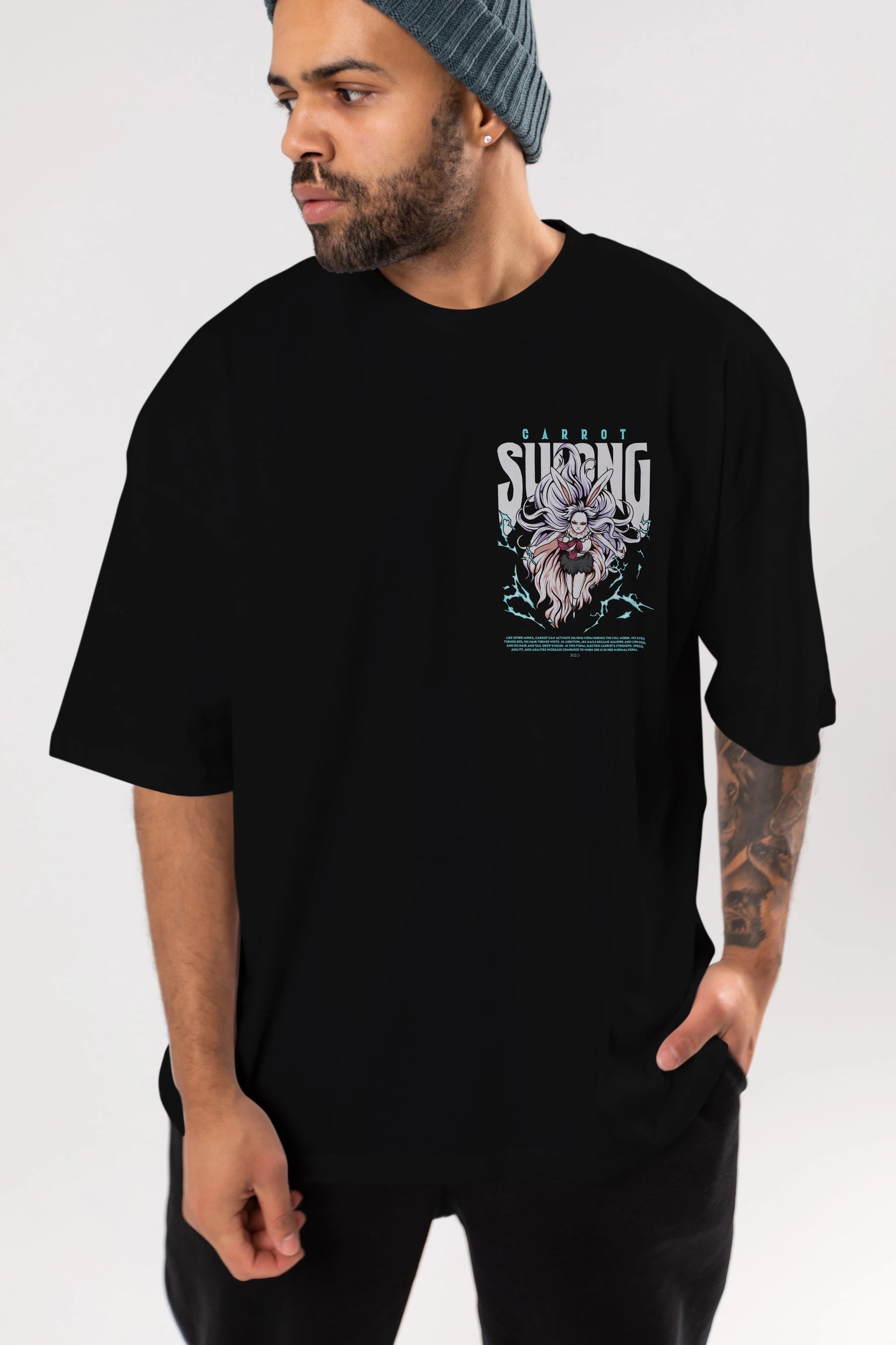 Carrot Sulong Ön Sol Baskılı Oversize t-shirt Erkek Kadın Unisex %100 Pamuk Bisiklet Yaka tişort