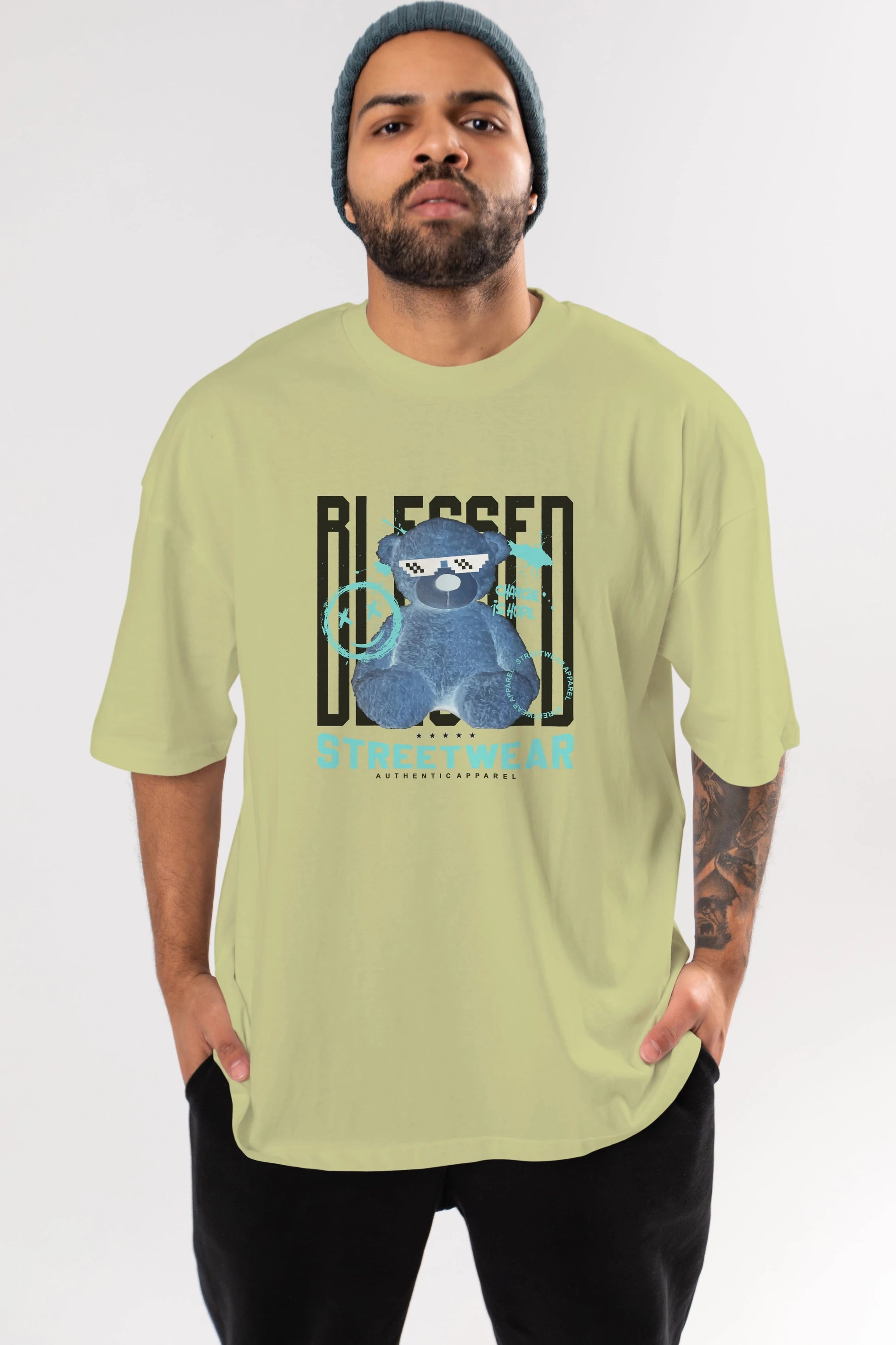 Blessed Bear Ön Baskılı Oversize t-shirt Erkek Kadın Unisex