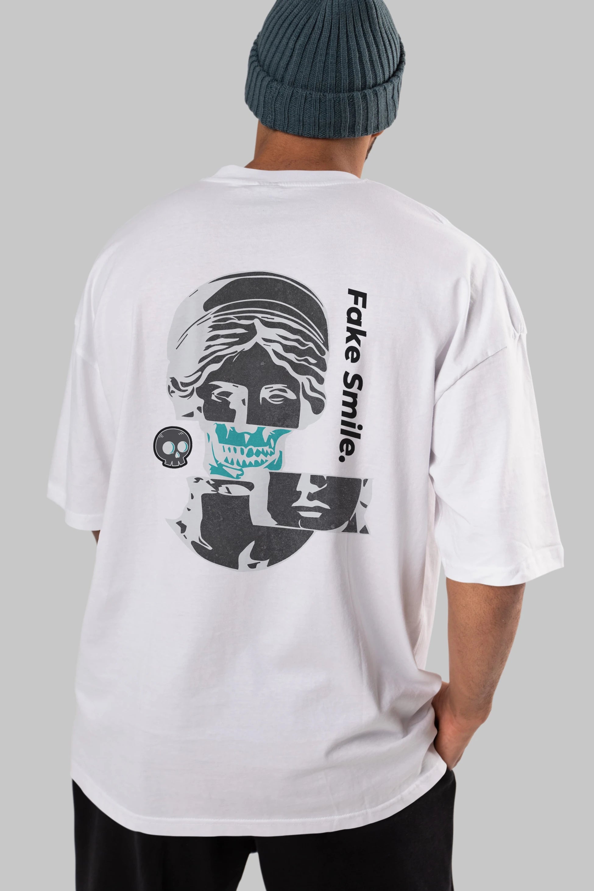 Fake Smile Yazılı Arka Baskılı Oversize t-shirt Erkek Kadın Unisex