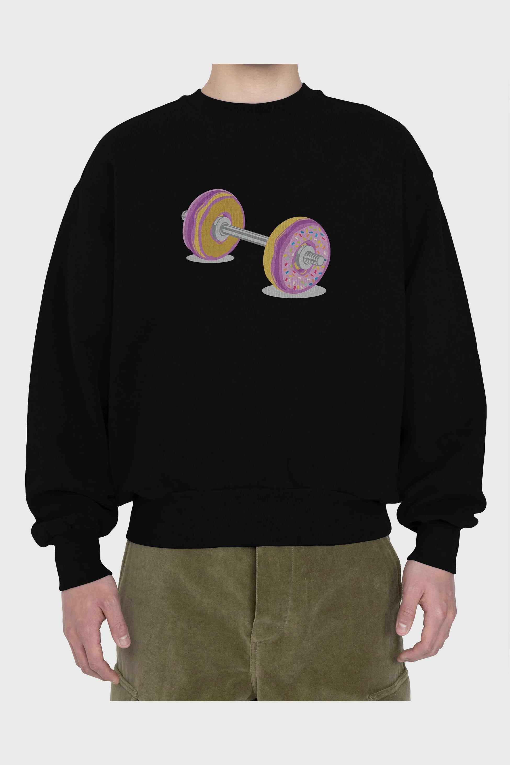 Donut Barbell Ön Baskılı Oversize Sweatshirt Erkek Kadın Unisex