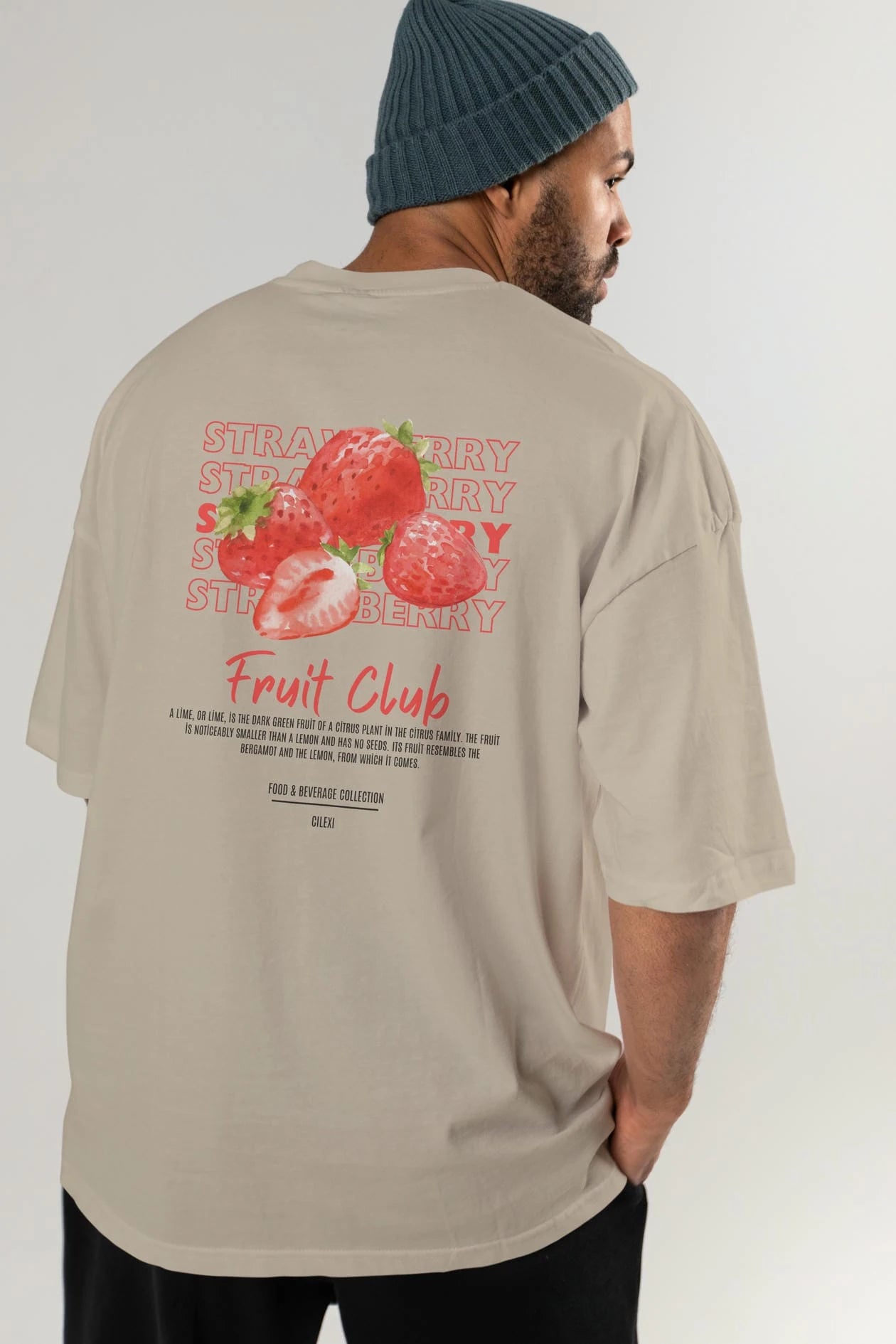Strawberry Arka Baskılı Oversize t-shirt Erkek Kadın Pamuk Bisiklet Yaka tişort