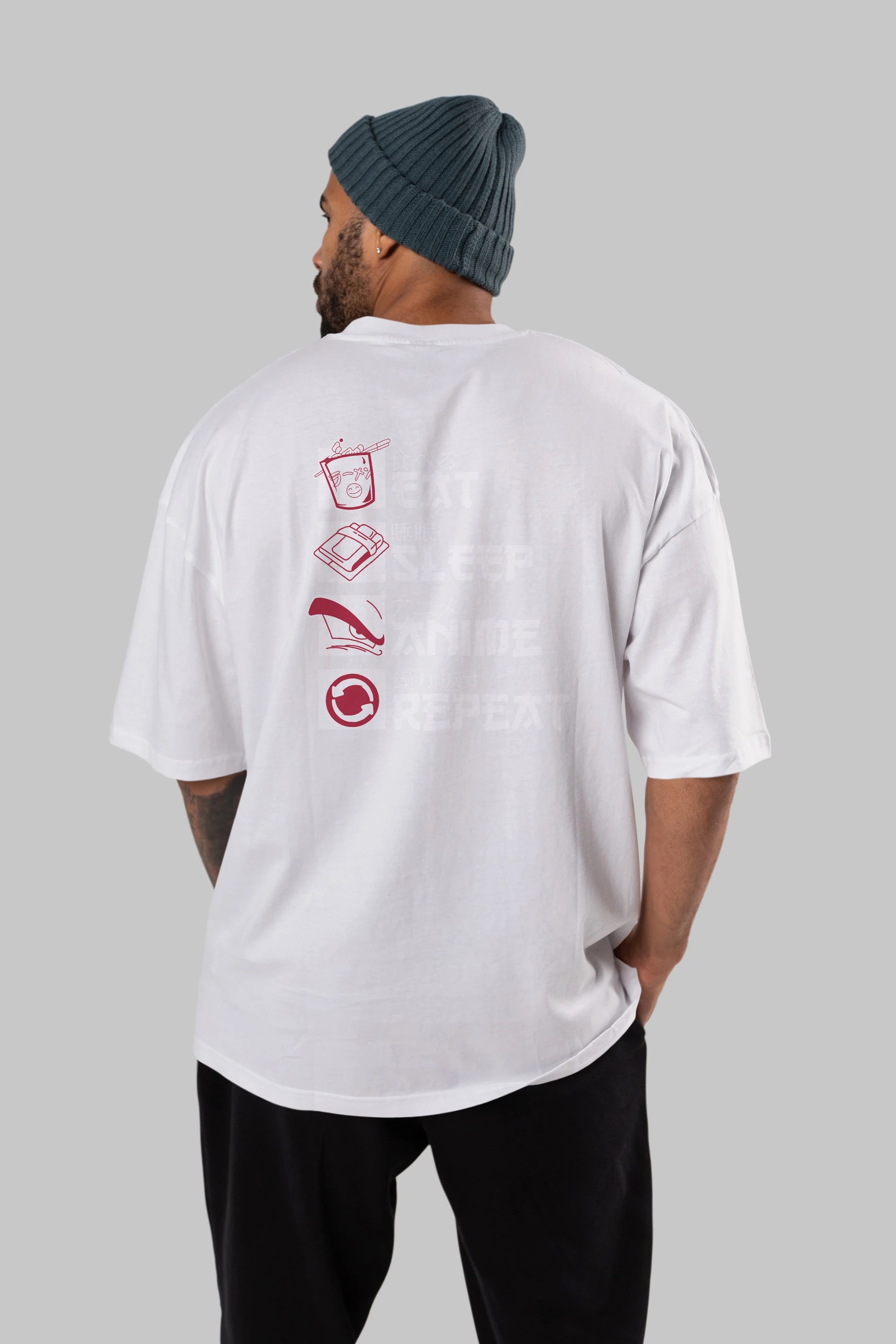 Eat, Sleep, Anime, Repeat Anime Arka Baskılı Oversize t-shirt Erkek Kadın Unisex