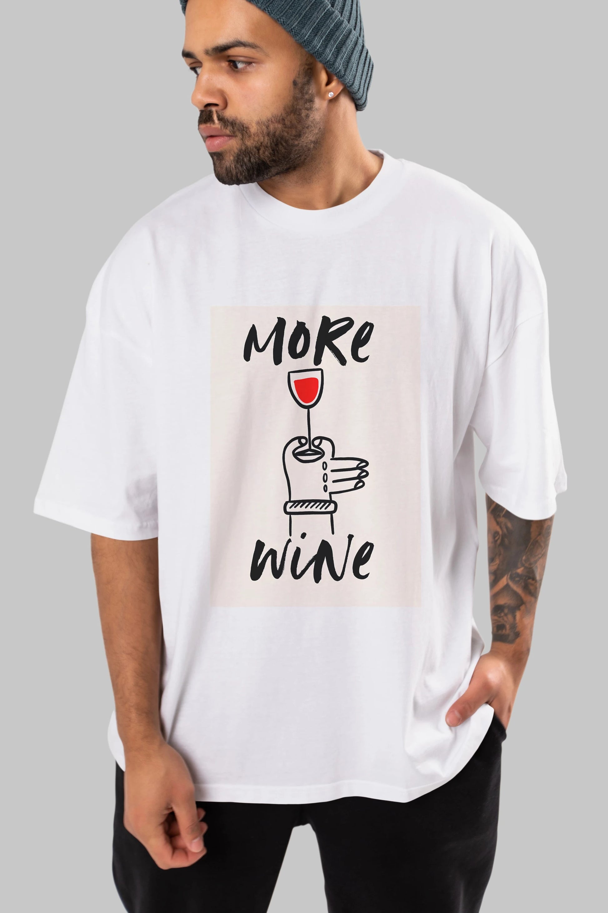 More Wine 2 Ön Baskılı Oversize t-shirt Erkek Kadın Unisex %100 Pamuk Bisiklet Yaka tişort