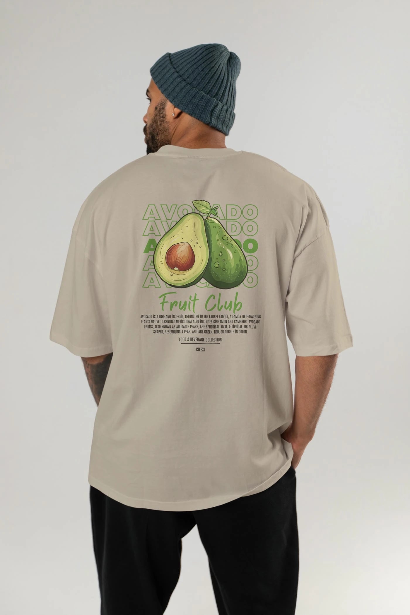 Avocado Arka Baskılı Oversize t-shirt Erkek Kadın Pamuk Bisiklet Yaka tişort