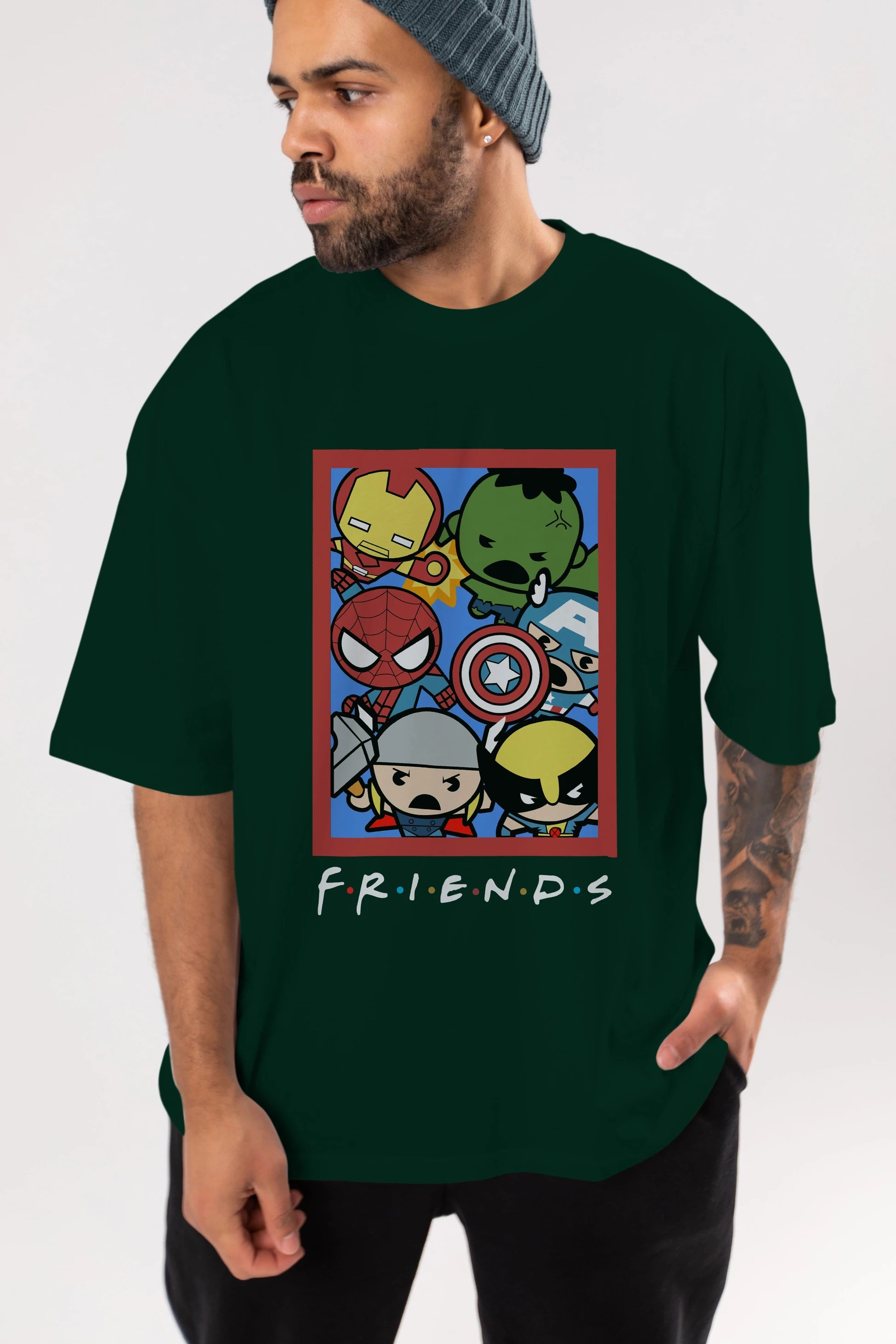 Friends Avenger Ön Baskılı Oversize t-shirt Erkek Kadın Unisex %100 Pamuk Bisiklet Yaka tişort