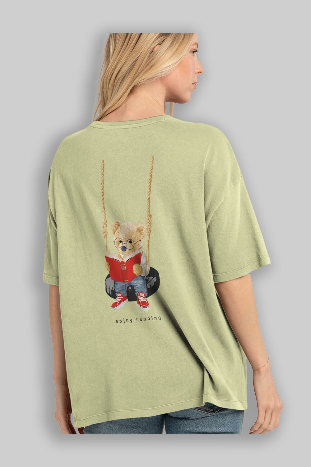 Teddy Bear Enjoy Reading Arka Baskılı Oversize t-shirt Erkek Kadın Unisex %100 Pamuk