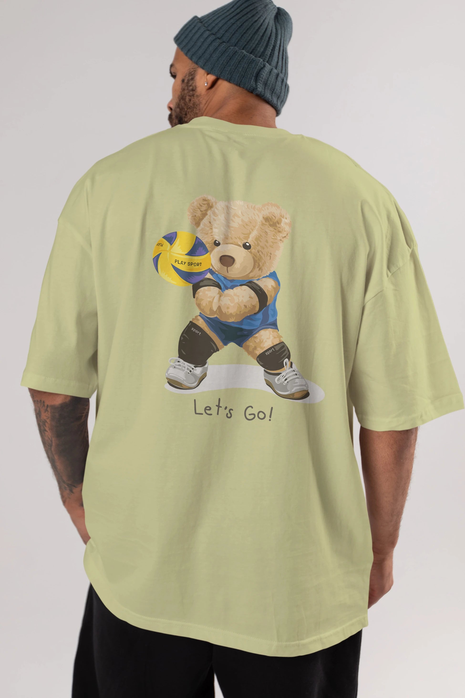 Teddy Bear Lets Go Arka Baskılı Oversize t-shirt Erkek Kadın Unisex %100 Pamuk