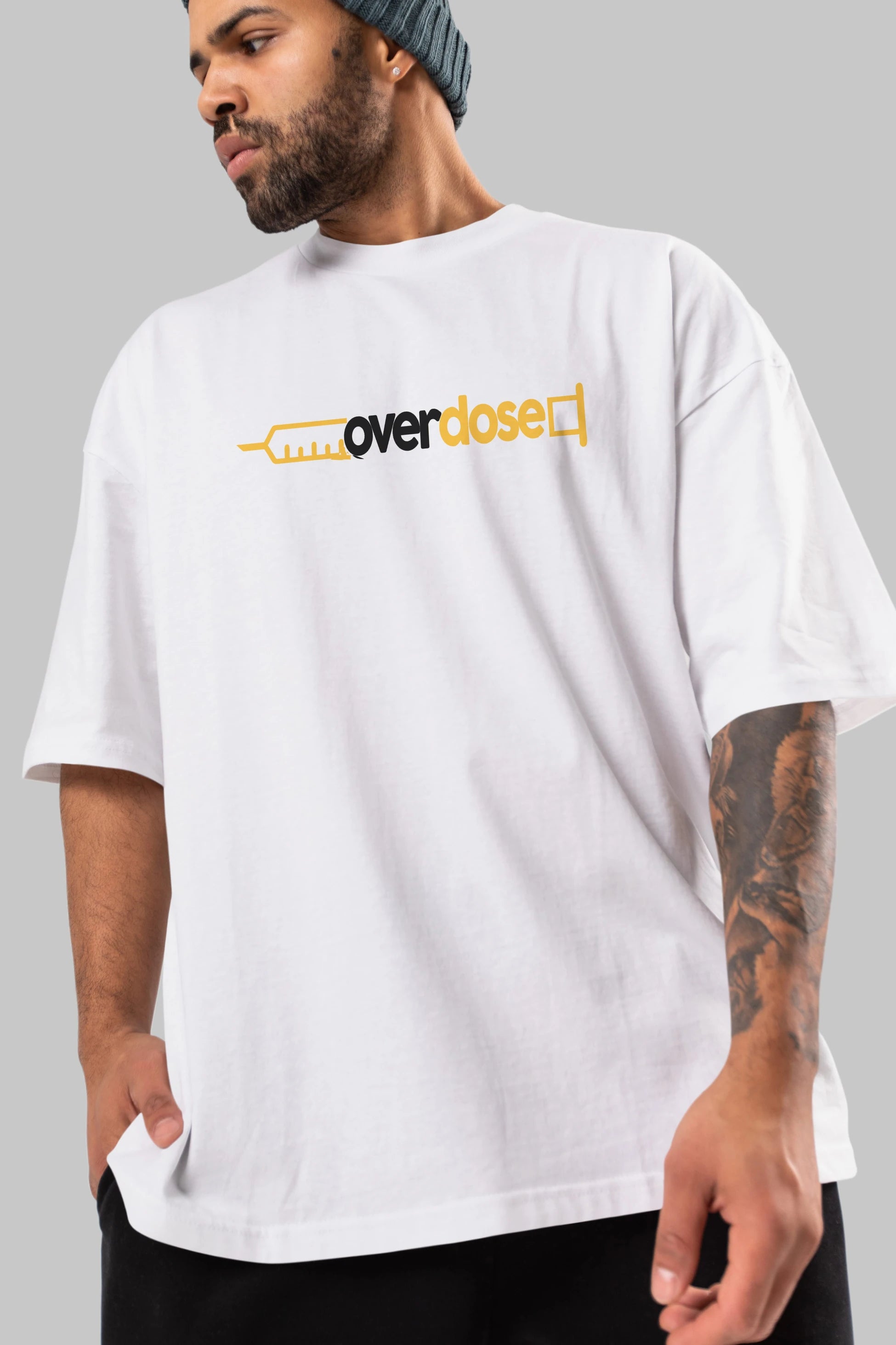 Overdose sarı Ön Baskılı Oversize t-shirt %100 pamuk Erkek Kadın Unisex