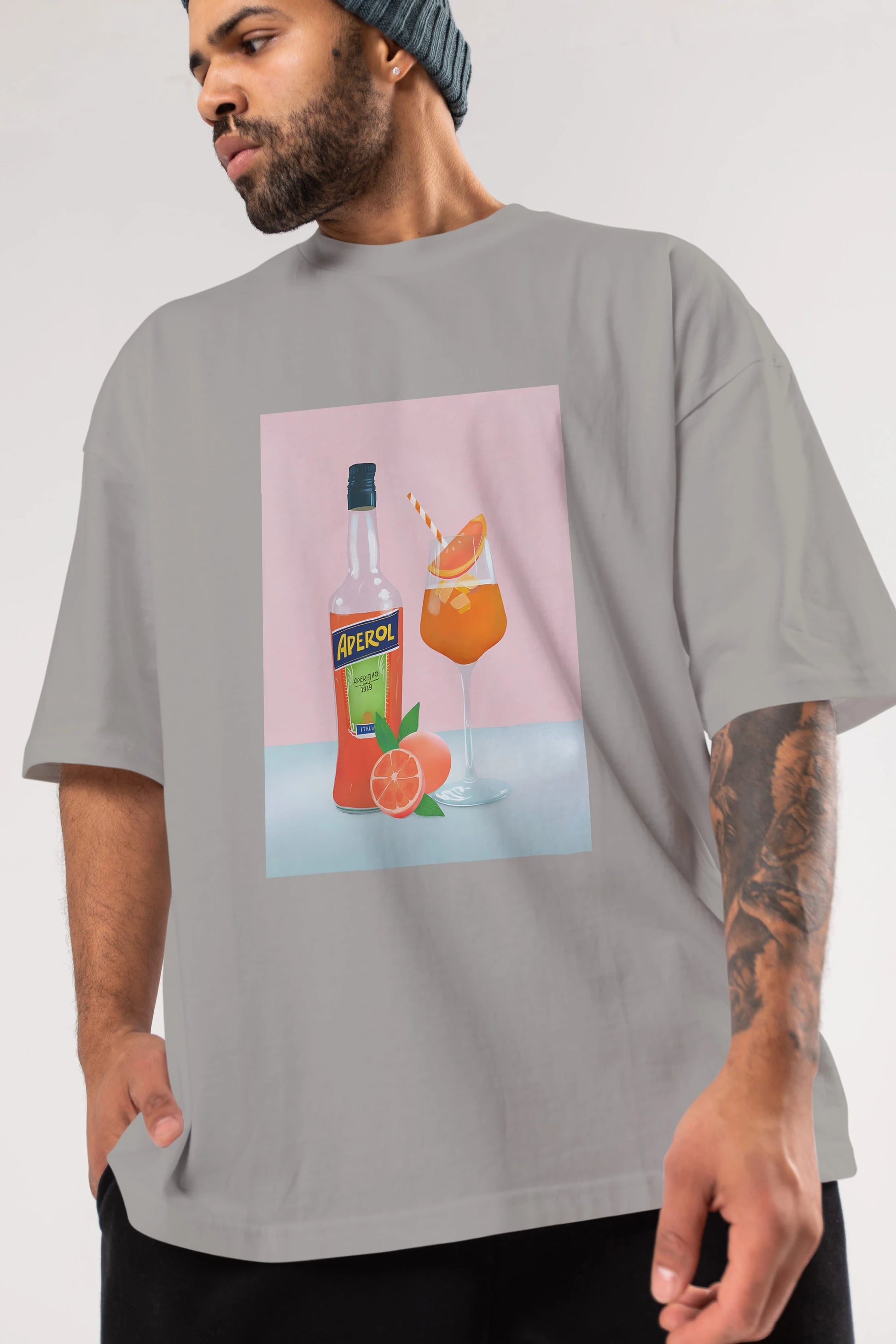 Aperol Spritz 3 Ön Baskılı Oversize t-shirt Erkek Kadın Unisex %100 Pamuk Bisiklet Yaka tişort