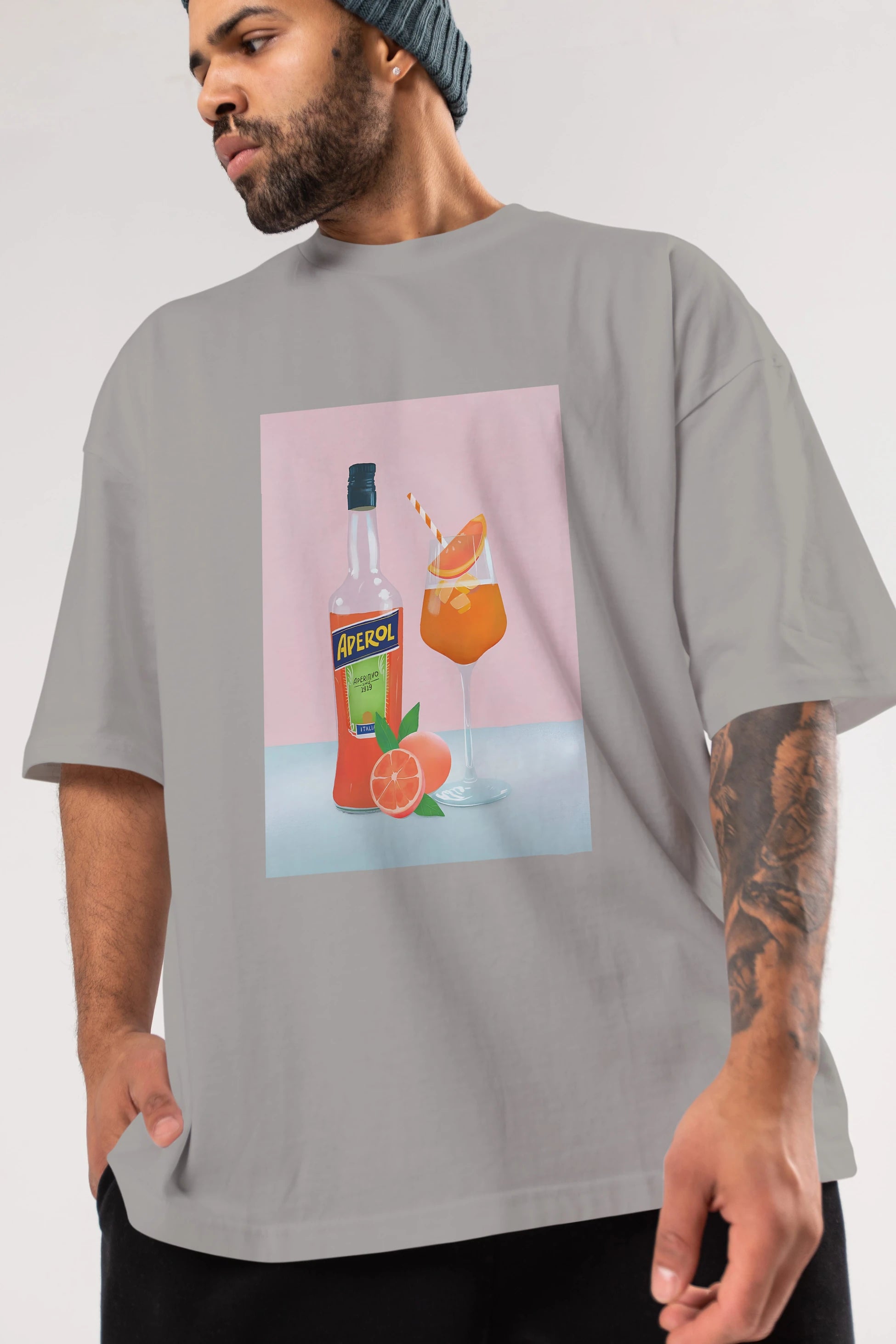 Aperol Spritz 3 Ön Baskılı Oversize t-shirt Erkek Kadın Unisex %100 Pamuk Bisiklet Yaka tişort