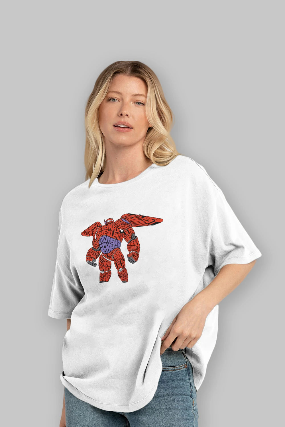 Baymax Ön Baskılı Oversize t-shirt %100 pamuk Erkek Kadın Unisex
