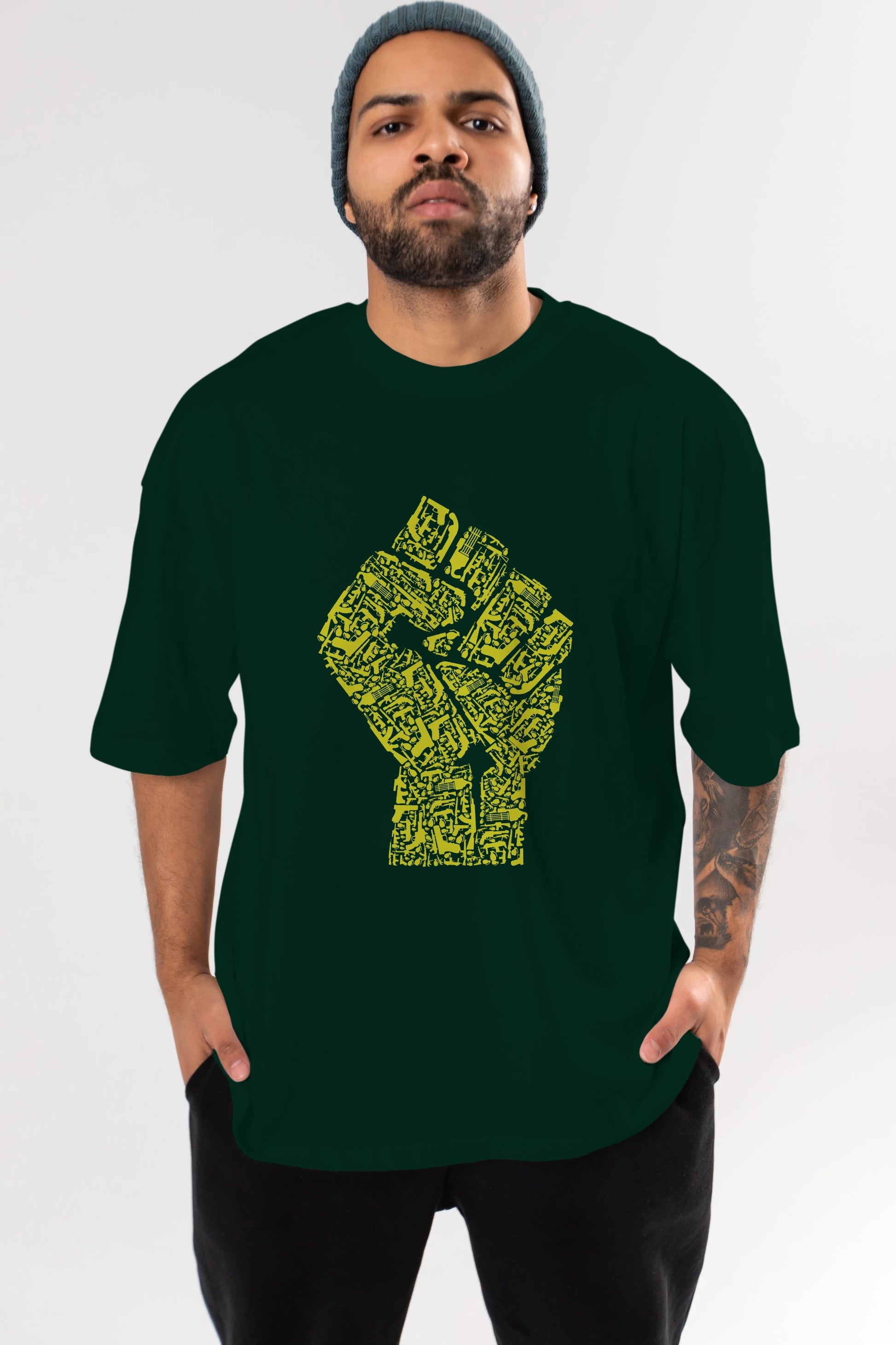 Hand Of Revolution Ön Baskılı Oversize t-shirt %100 pamuk Erkek Kadın Unisex