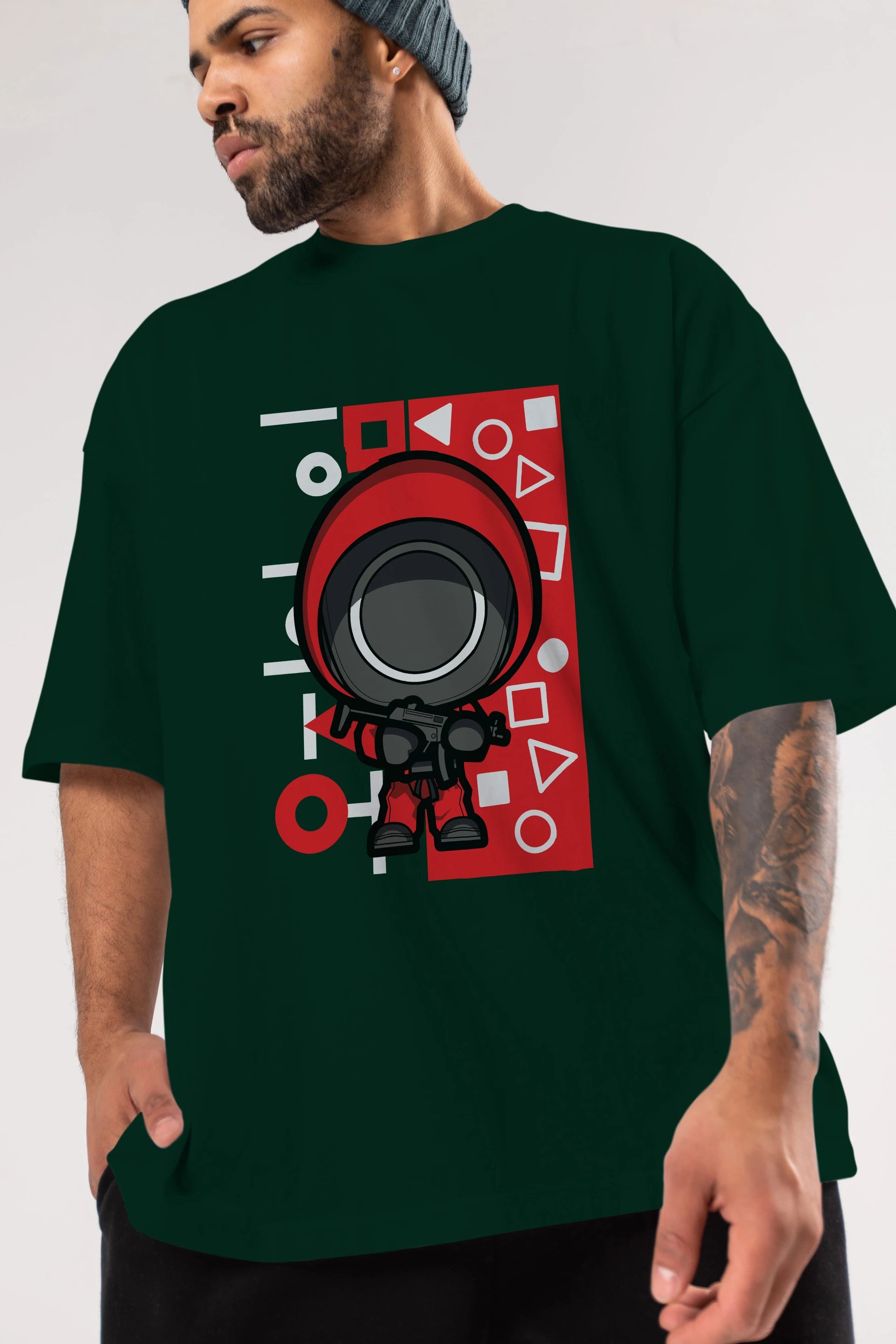 Squid Game (4) Ön Baskılı Oversize t-shirt Erkek Kadın Unisex %100 Pamuk Bisiklet Yaka tişort