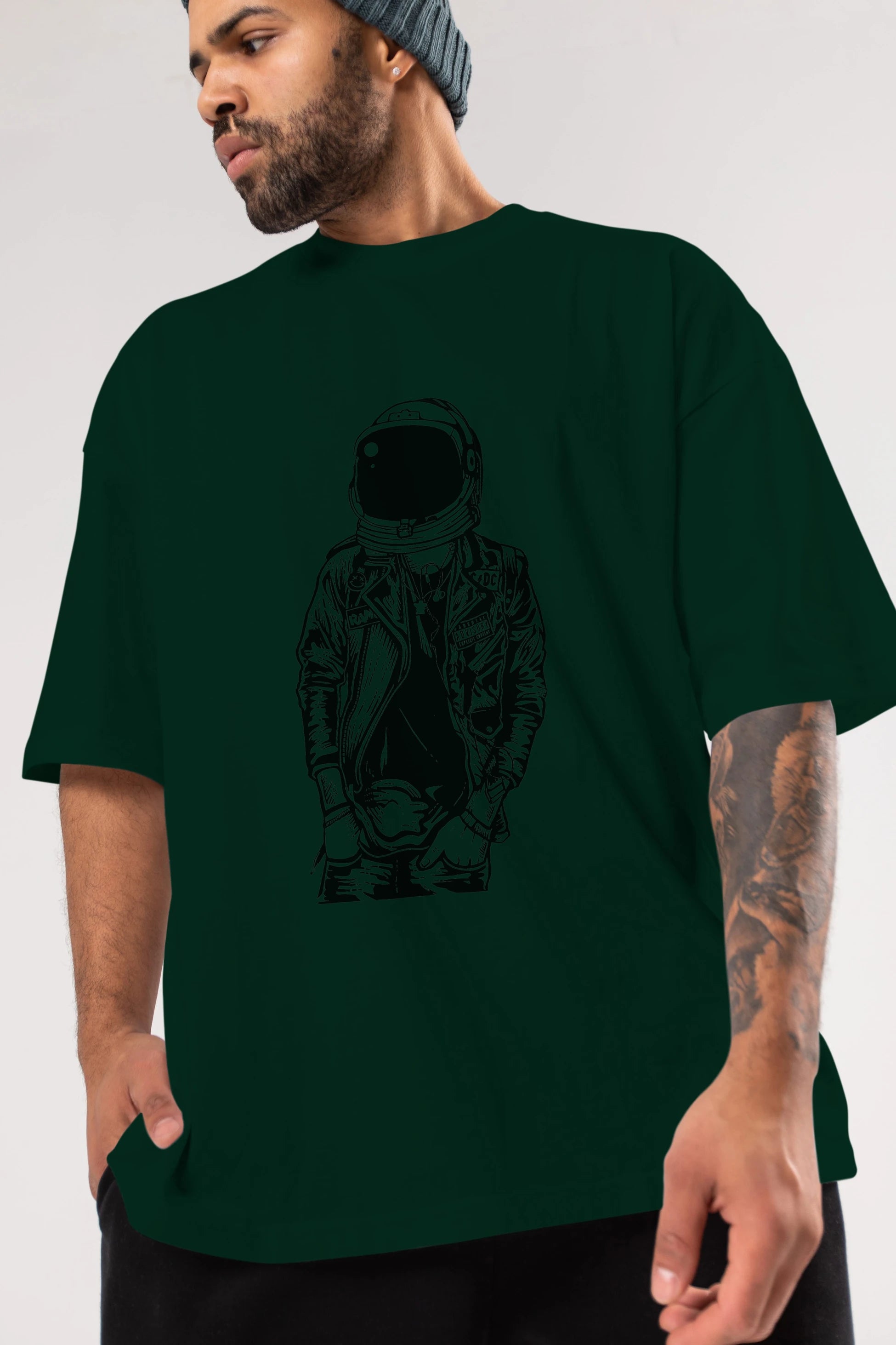 Astronaut Punkster Ön Baskılı Oversize t-shirt Erkek Kadın Unisex %100 Pamuk tişort