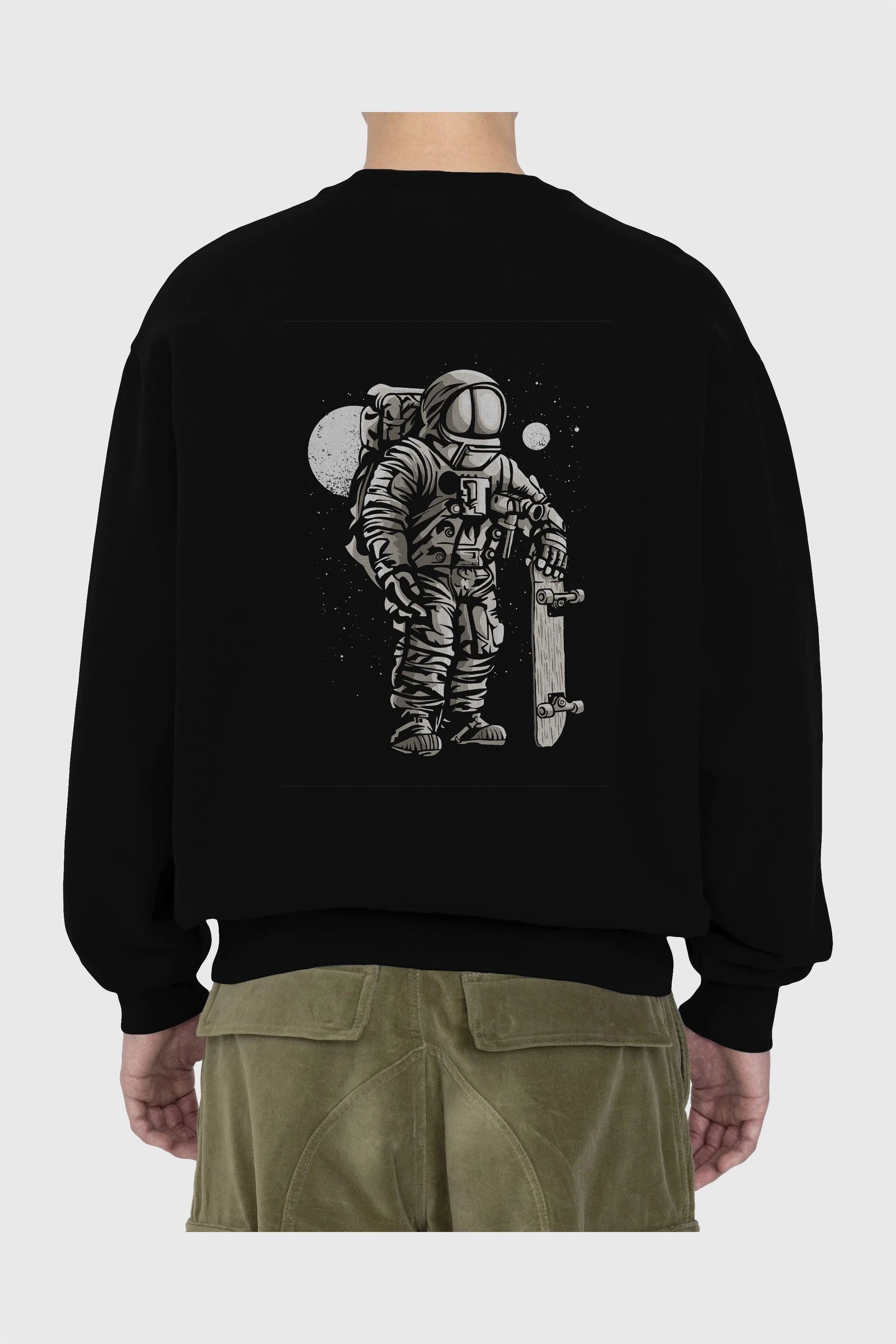 Astronaut Skater Arka Baskılı Oversize Sweatshirt Erkek Kadın Unisex