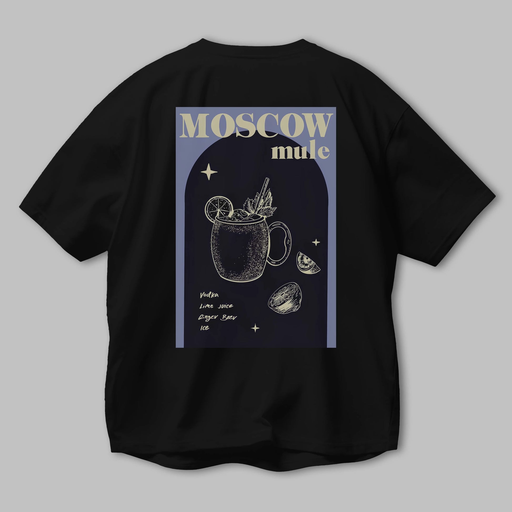 Moscow Mule Arka Baskılı Oversize t-shirt Erkek Kadın Unisex %100 Pamuk Bisiklet Yaka tişort