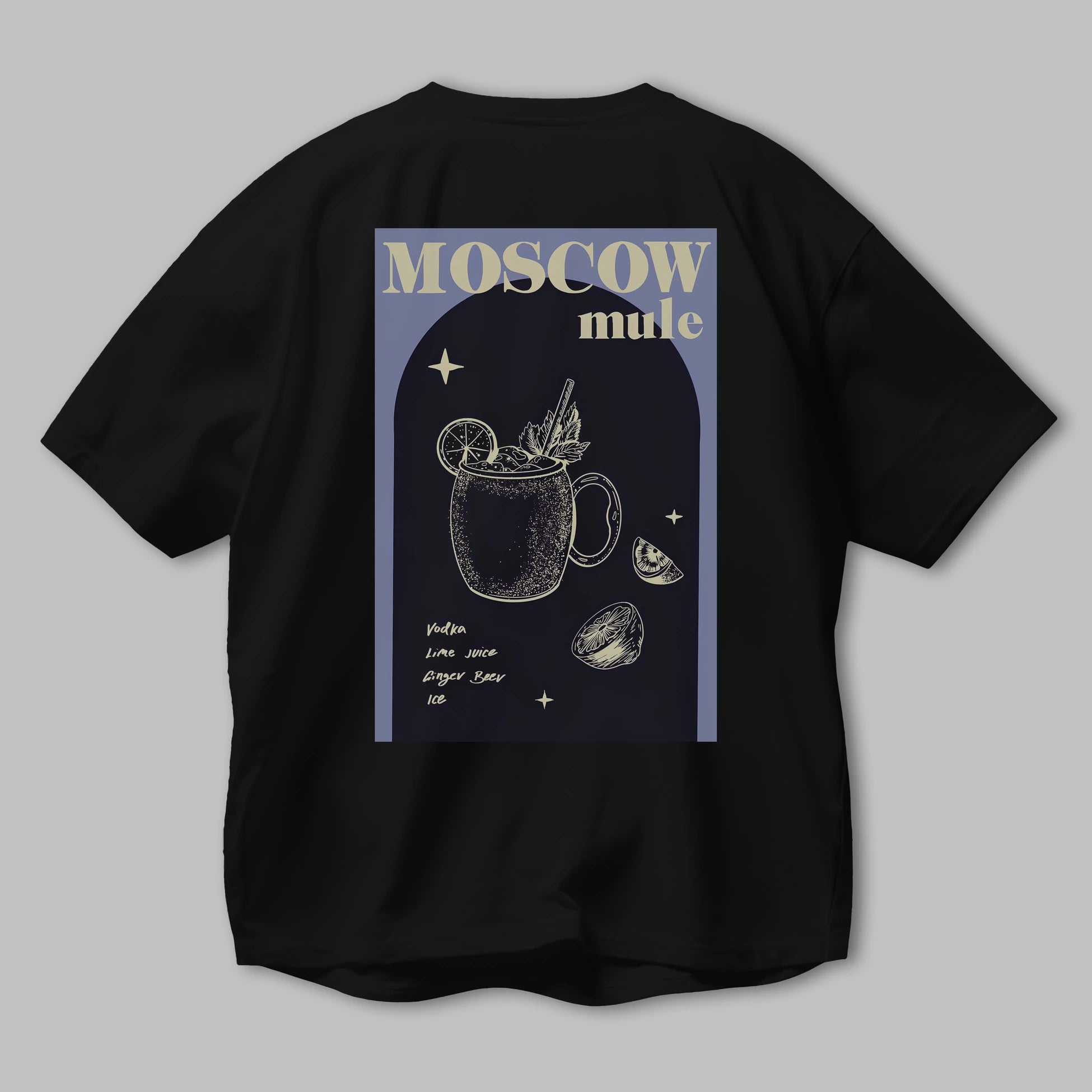 Moscow Mule Arka Baskılı Oversize t-shirt Erkek Kadın Unisex %100 Pamuk Bisiklet Yaka tişort
