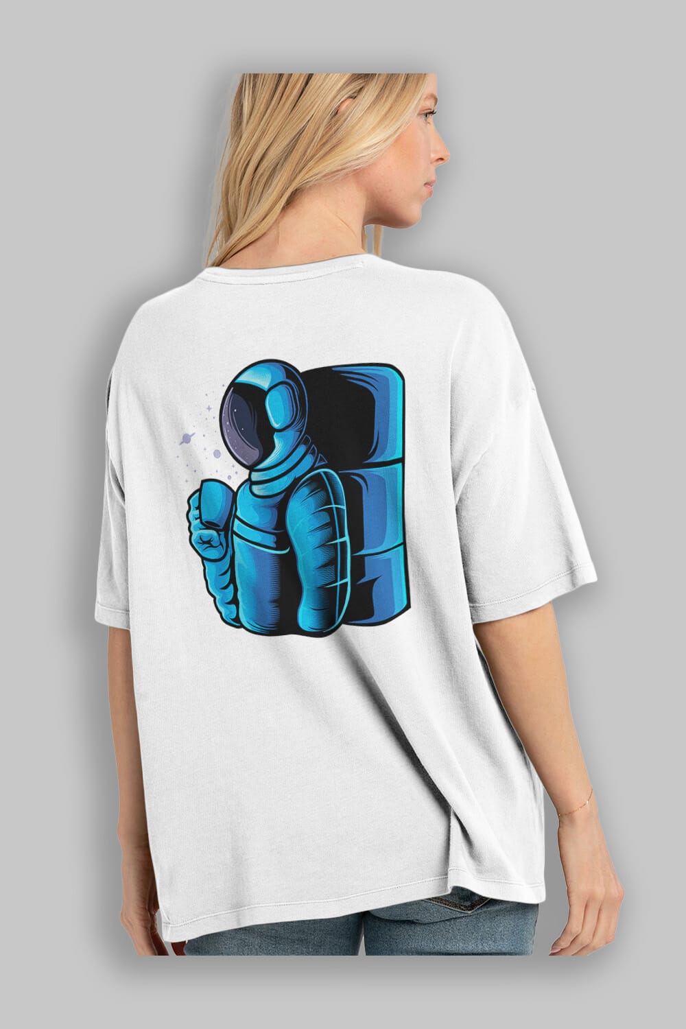 Drinking coffee in space sticker Arka Baskılı Oversize t-shirt Erkek Kadın Unisex