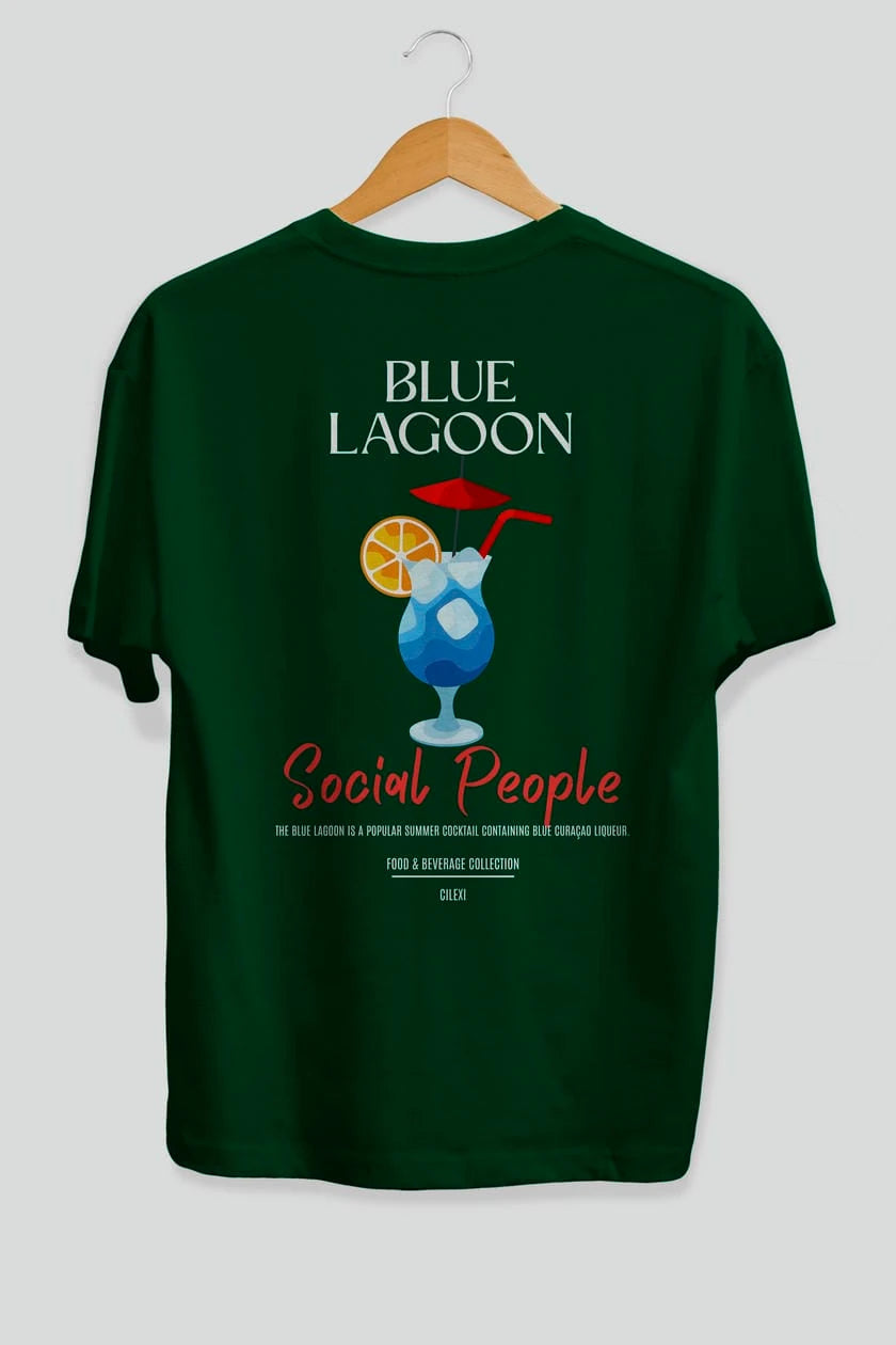 Blue Lagoon Kokteyl Serisi Baskılı Oversize t-shirt Erkek Kadın Unisex %100 Pamuk Bisiklet Yaka tişort