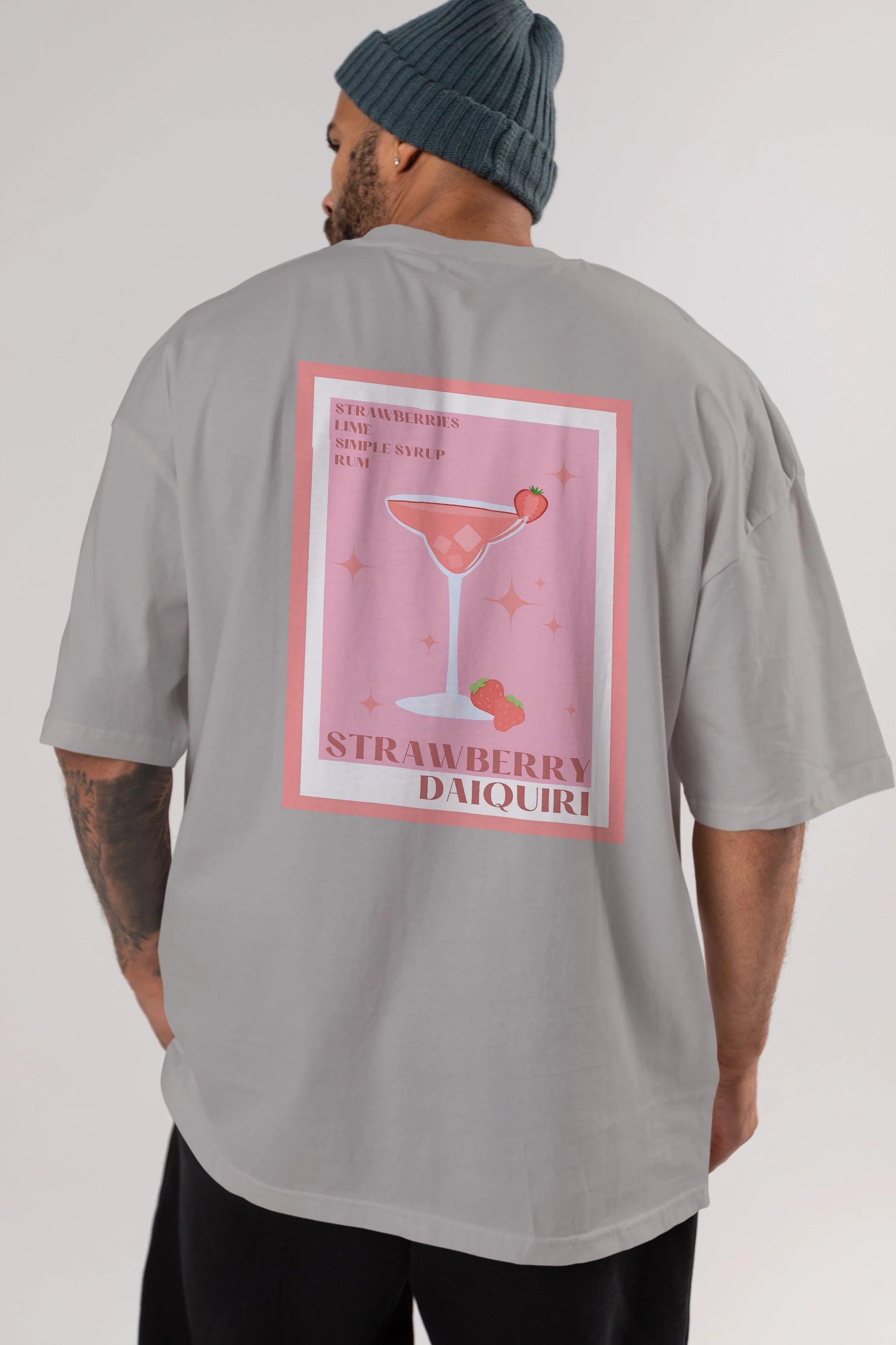 Strawberry Daiquiri Arka Baskılı Oversize t-shirt Erkek Kadın Unisex %100 Pamuk Bisiklet Yaka tişort