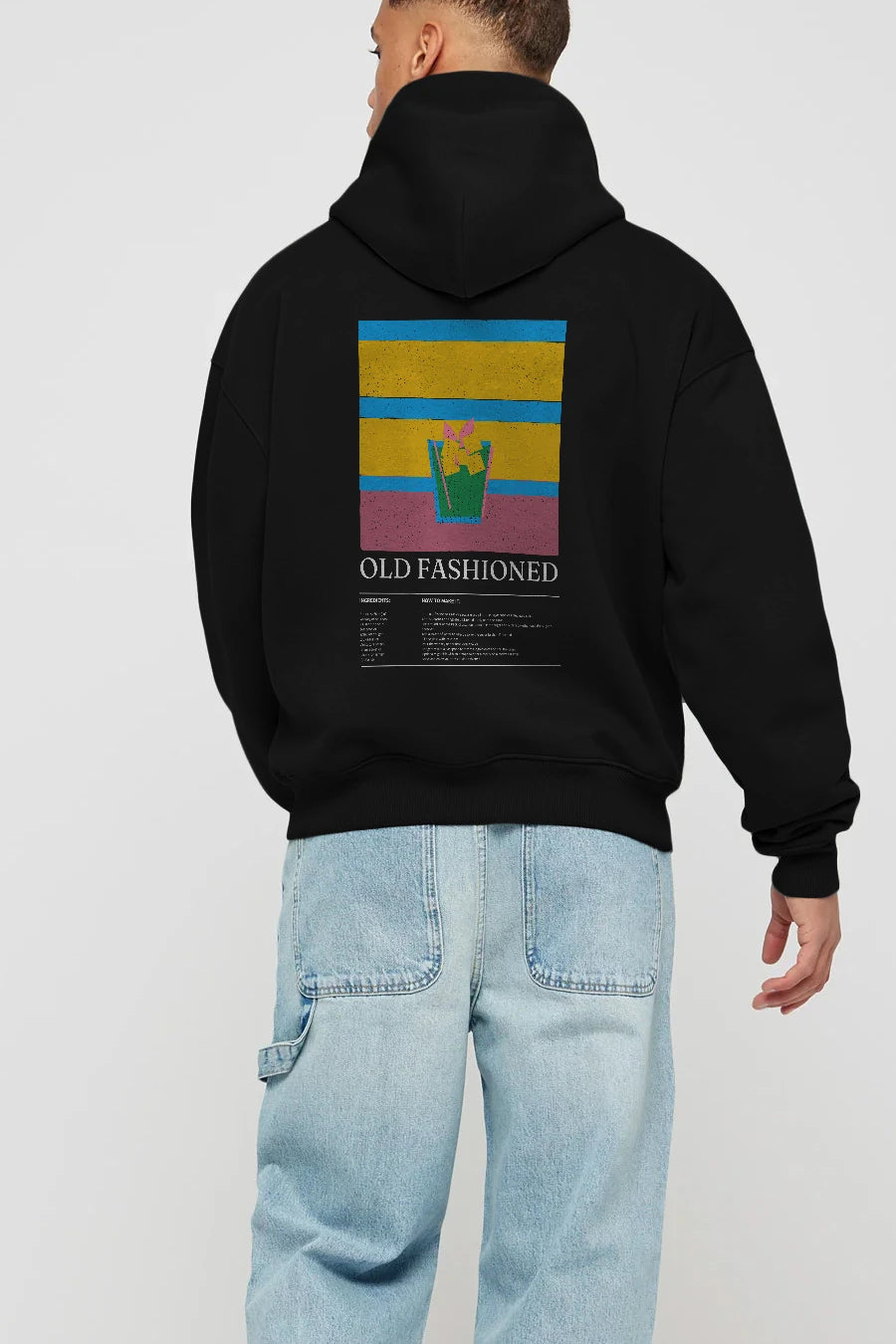 Old Fashioned Kokteyl Arka Baskılı Hoodie Oversize Kapüşonlu Sweatshirt Erkek Kadın