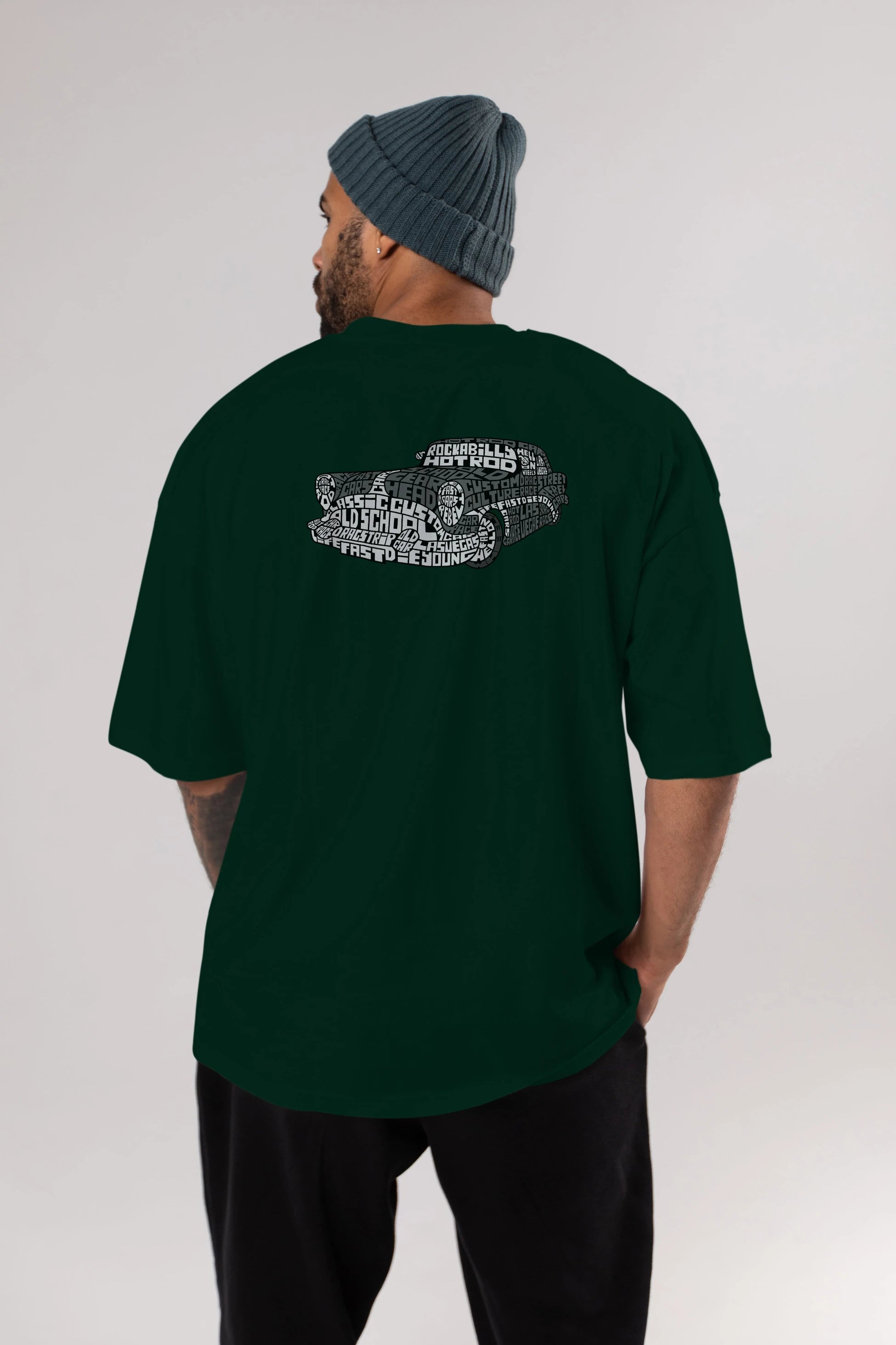 Hotrod Arka Baskılı Oversize t-shirt %100 pamuk Erkek Kadın Unisex