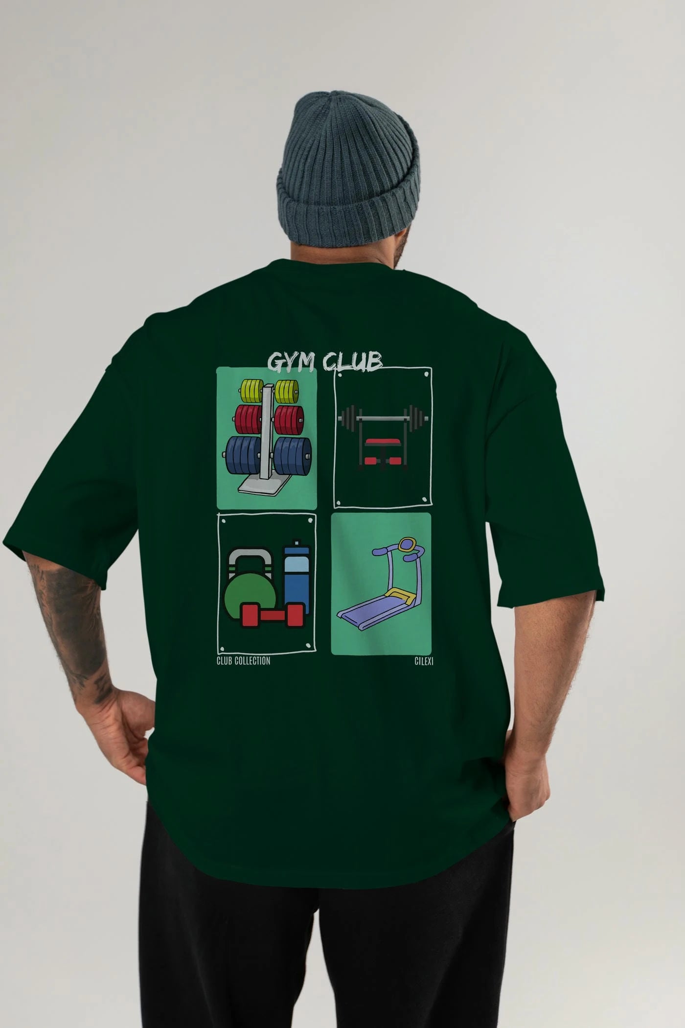 Gym Club Arka Baskılı Oversize t-shirt Erkek Kadın %100 Pamuk Bisiklet Yaka tişort
