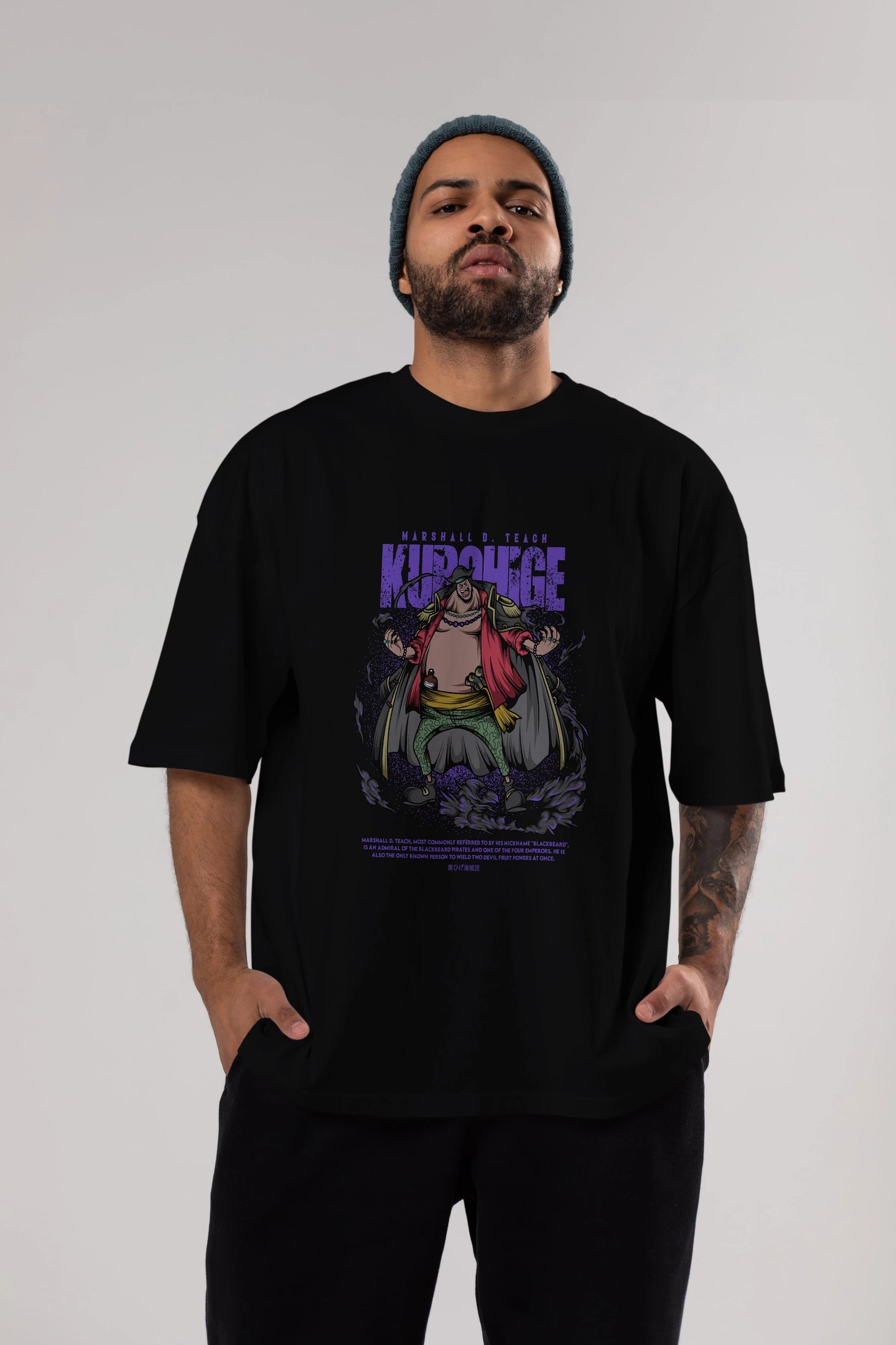 Marshall D. Teach Anime Ön Baskılı Oversize t-shirt %100 pamuk Erkek Kadın Unisex