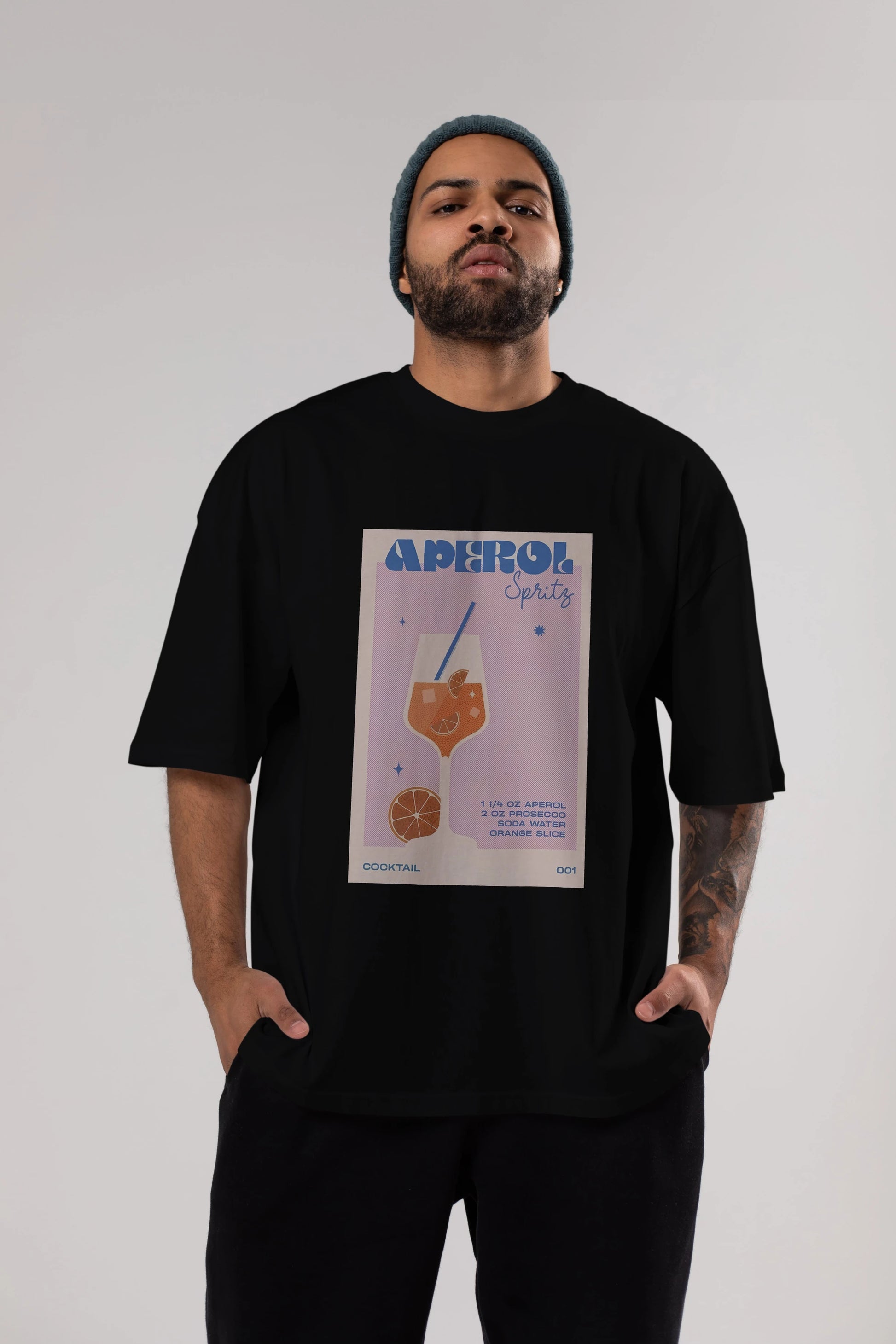 Aperol Spritz Ön Baskılı Oversize t-shirt Erkek Kadın Unisex %100 Pamuk Bisiklet Yaka tişort