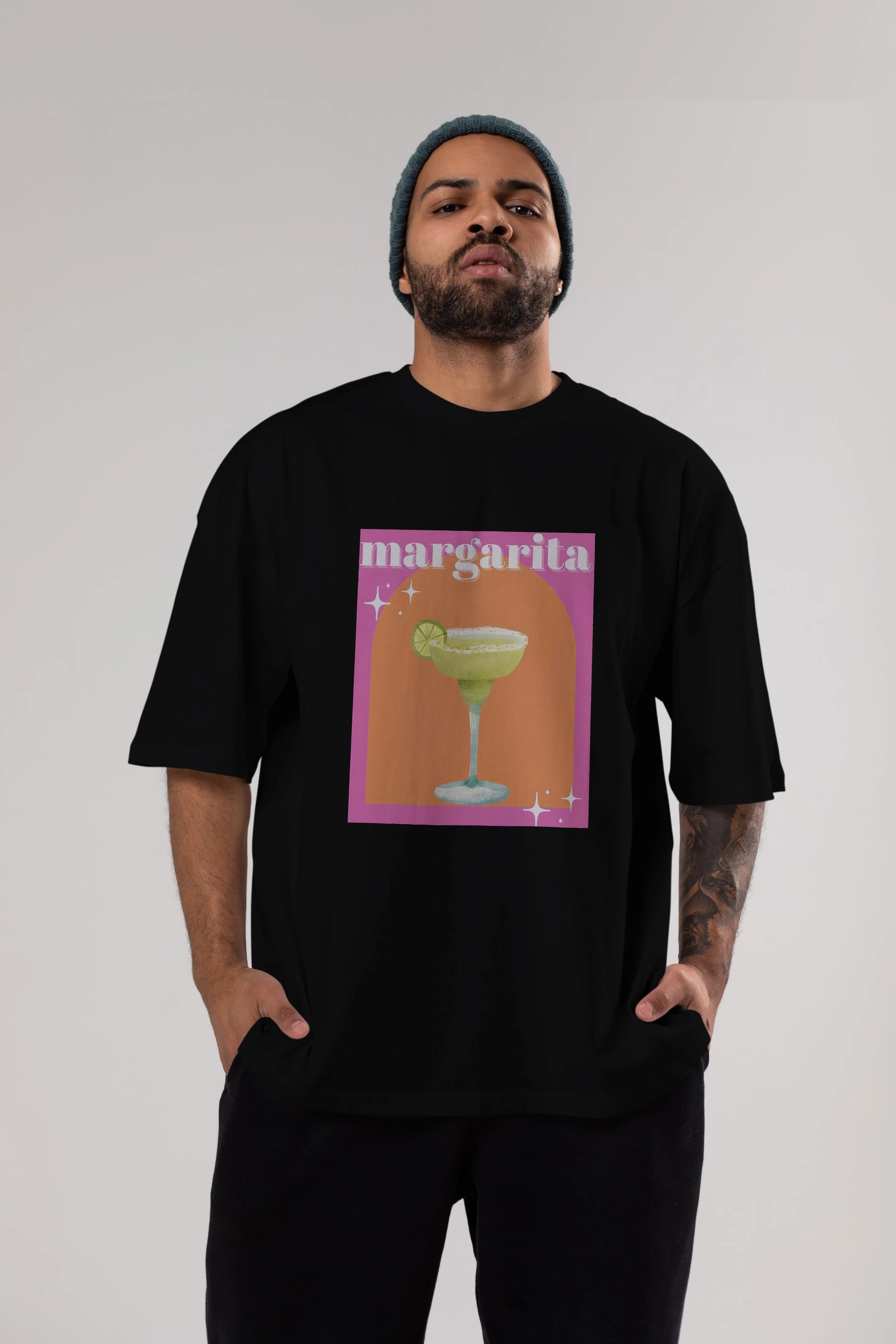 Margarita 7 Ön Baskılı Oversize t-shirt Erkek Kadın Unisex %100 Pamuk Bisiklet Yaka tişort