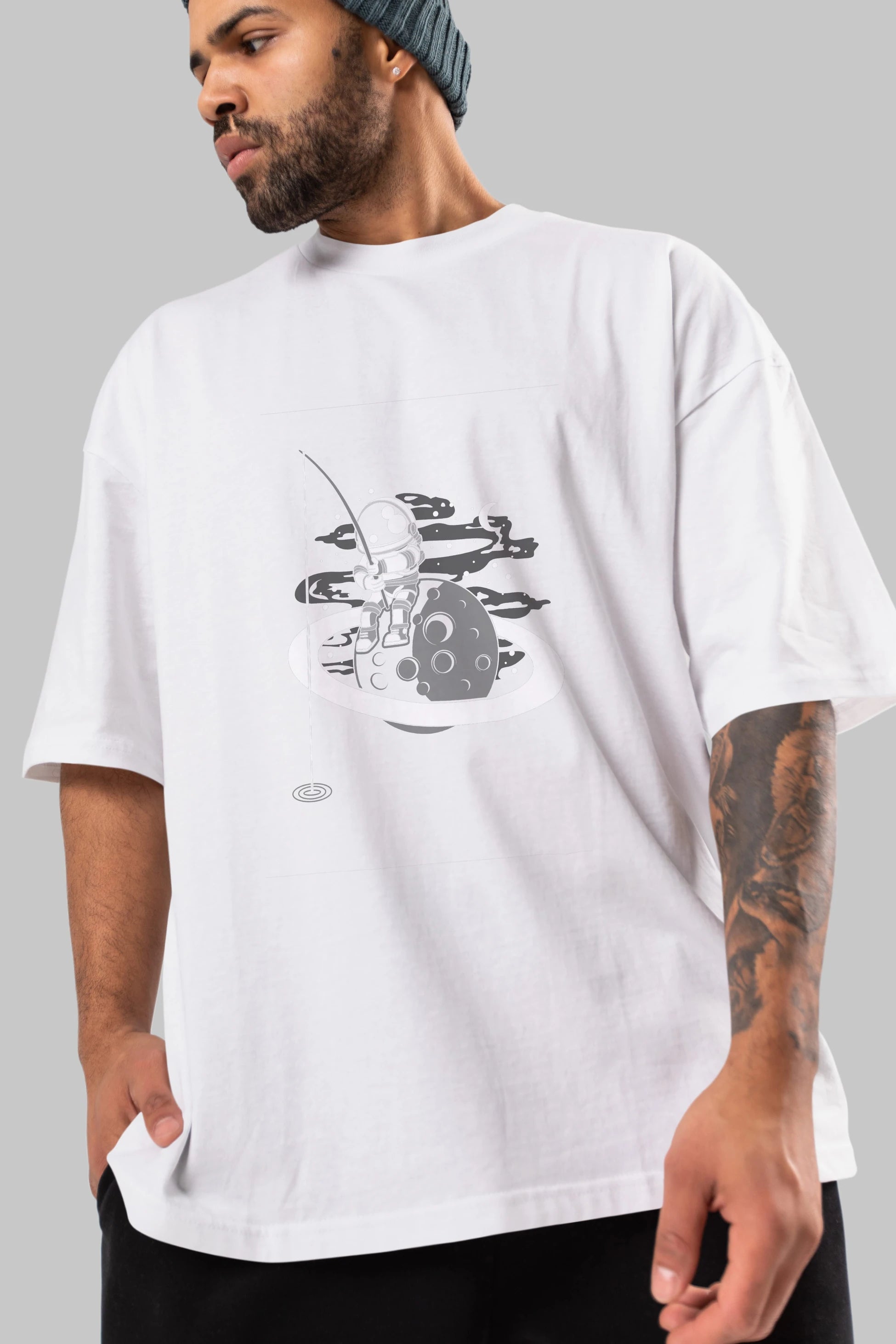 Astronaut  Fishing Ön Baskılı Oversize t-shirt Erkek Kadın Unisex