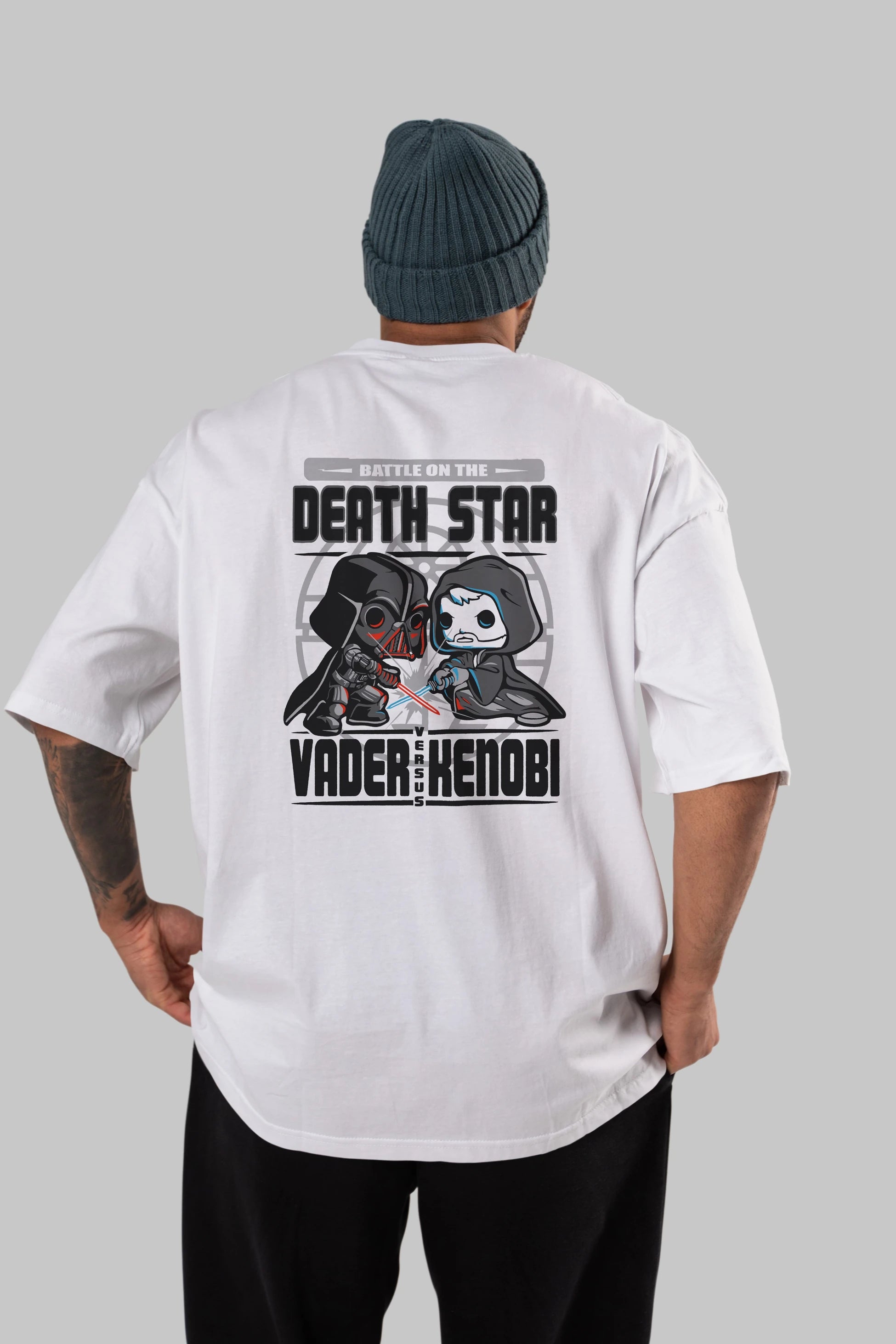 Vader Kenobi Arka Baskılı Oversize t-shirt Erkek Kadın Unisex %100 Pamuk Bisiklet Yaka tişort